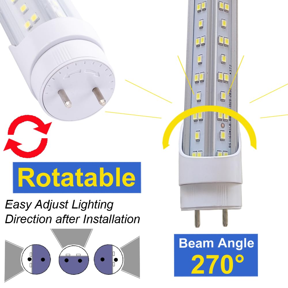 Caikag T8 Led Bulbs 4 Foot, T12 Led Replacement 4Ft 72W Fluorescent Tube Lights,7200Lm 6500K Cool White,2 Bi-Pin G13 Base Type B