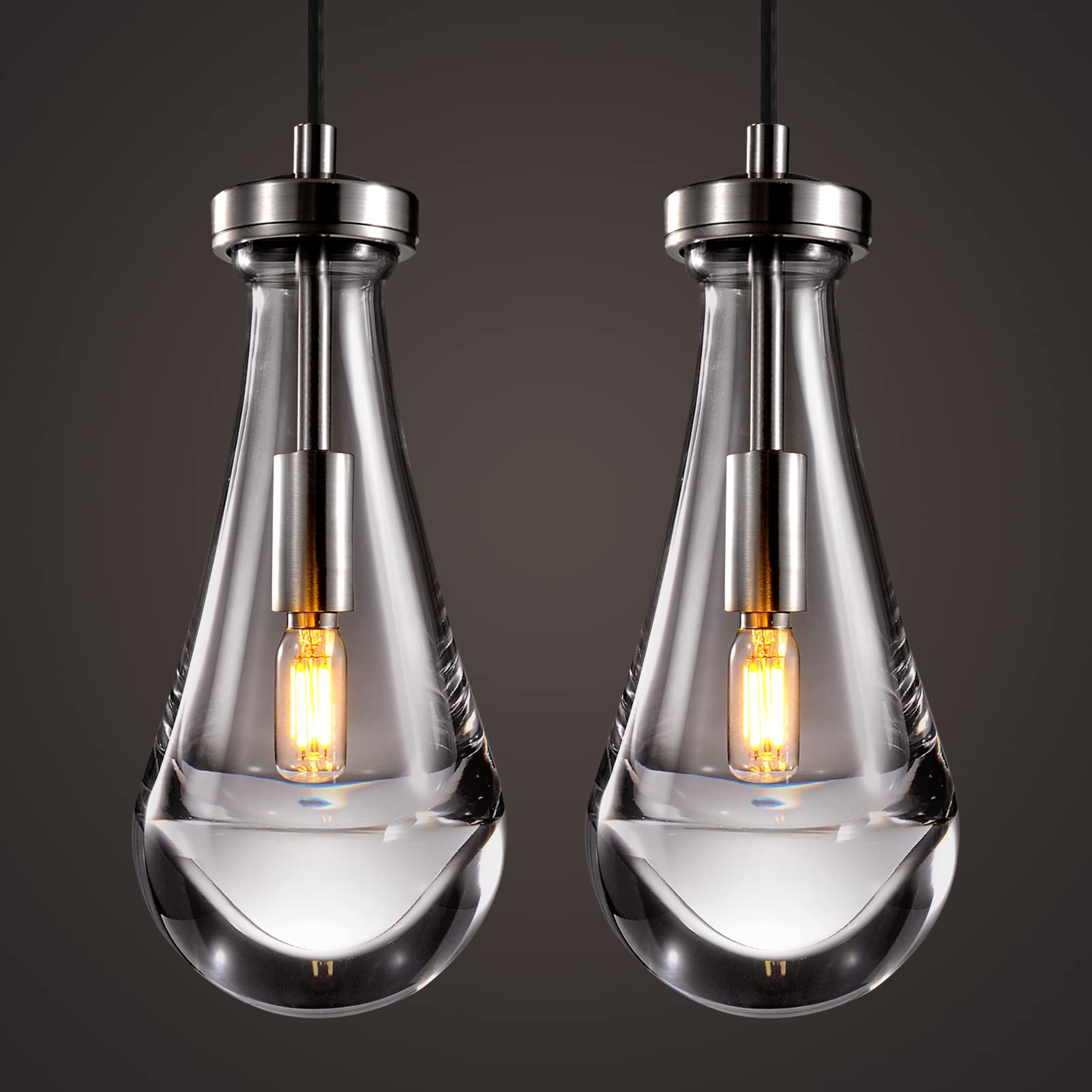 Joyunleo Raindrop Pendant Lights Set of 2  Nickel Pendant Lights Kitchen Island  Brushed Nickel Kitchen Island Light Dining Room Light Fixture  Chandelier for Bedroom Bathroom Bulb Included