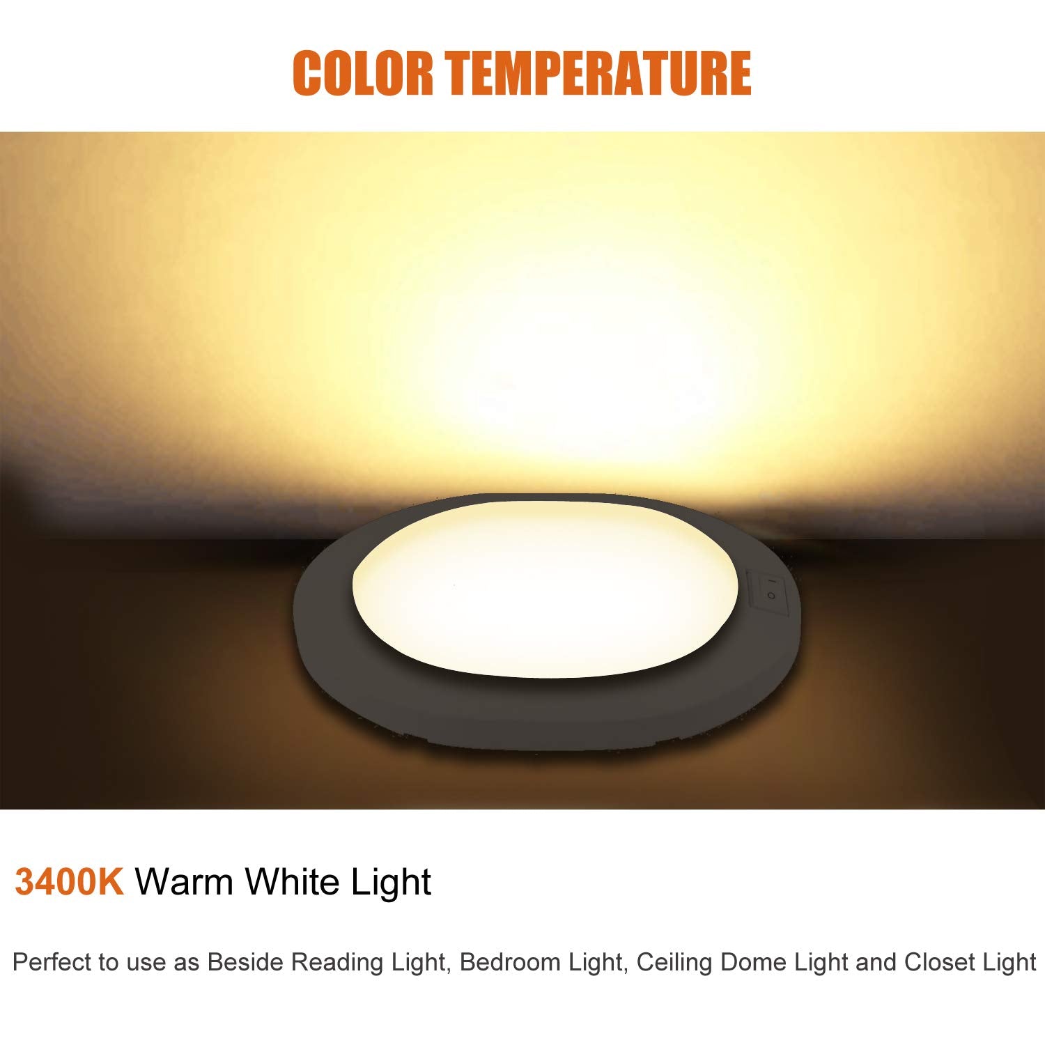 Facon LED Pancake Dome Light, 12V DC, On/Off Switch, L 5 7/8in  x W 3 3/4in  x H 1in , White