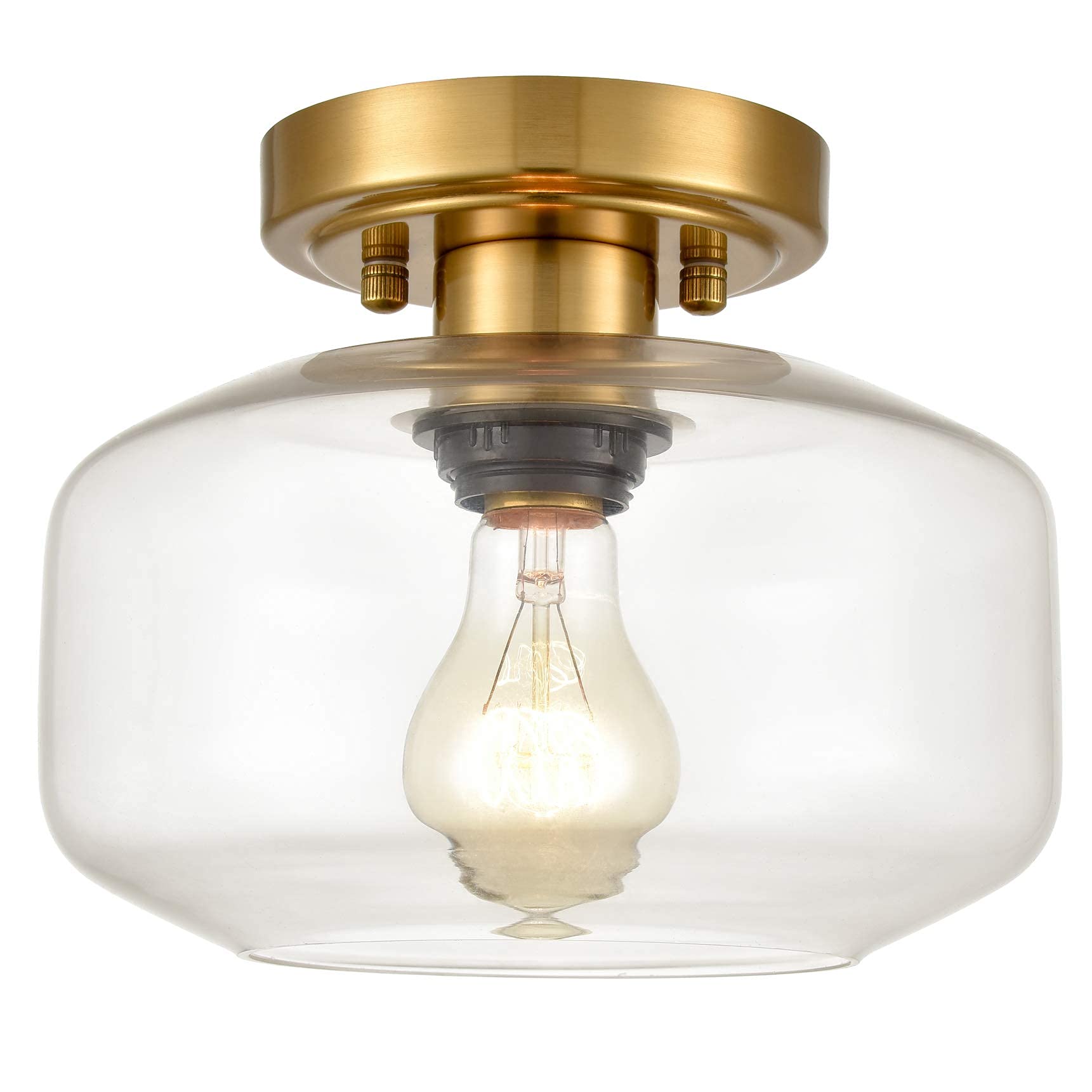 JEENKAE Modern Semi Flush Mount Ceiling Light, 1-Light, Glass, Brass, Model B7153CU-J