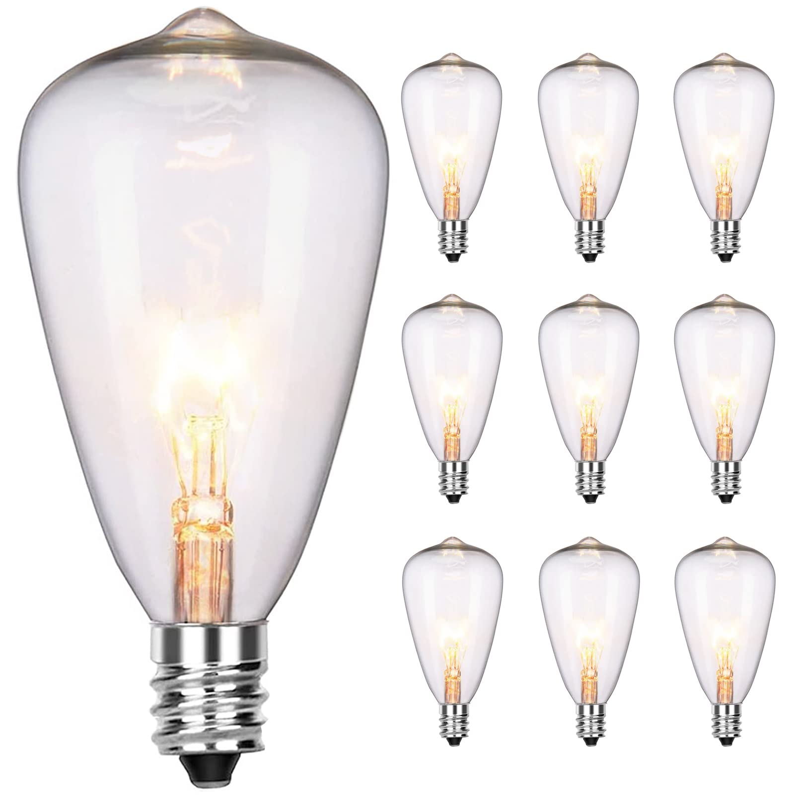 Abeja 10-Pack Edison Replacement Light Bulbs,7-Watt E12 Candelabra Base St38 Replacement Clear Glass Light Bulbs For Outdoor Pat