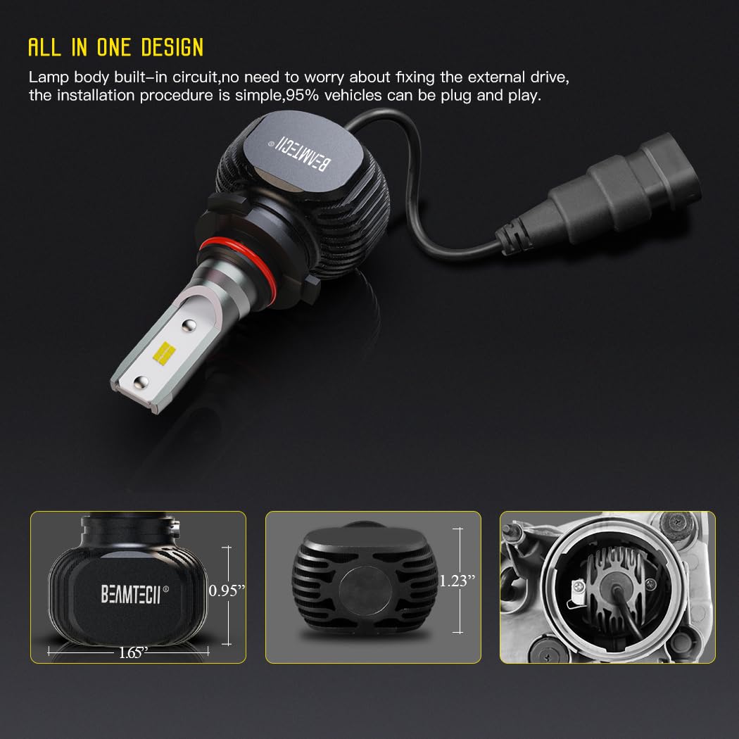 BEAMTECH 9005 H11 Bulbs Combo, S1 Series, 300% Brighter, 6500K White, 4 Bulbs