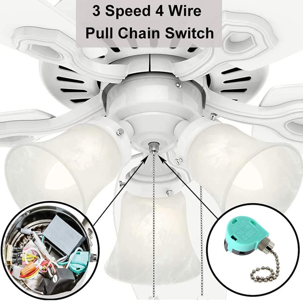 Aoprofree Ceiling Fan Switch 3 Speed 4 Wire ZE-268S6 Replacement Parts, Silver Nickel Pull Chain
