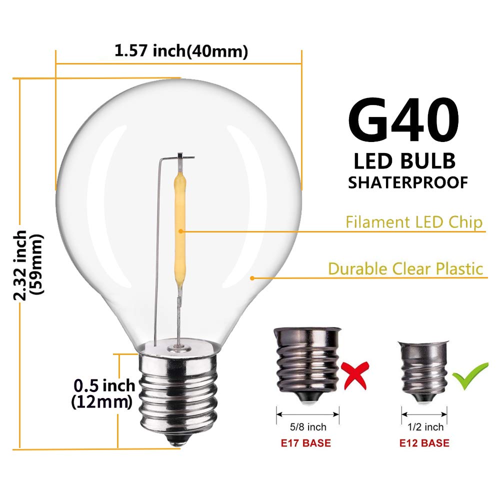 Kgc Plastic C7/G40 Replacement Led Light Bulbs - 0.6W Equivalent To 7W Incandescent Bulbs 2700K, E12 Screw Base Shatterproof & W