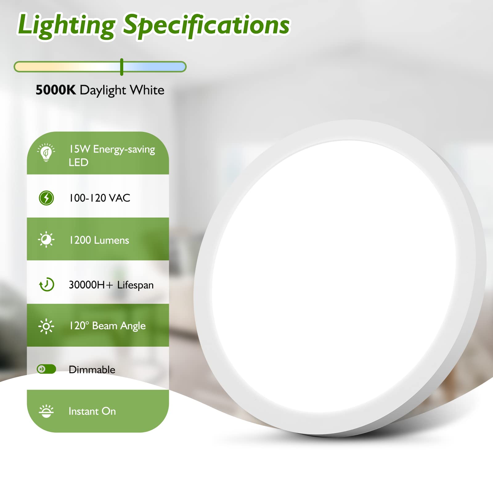 Led Flush Mount Ceiling Light Fixture, 100W Equivalent Modern Kitchen Recessed Ceiling Lamp 5000K Daylight White 15W 1200Lm 7 In