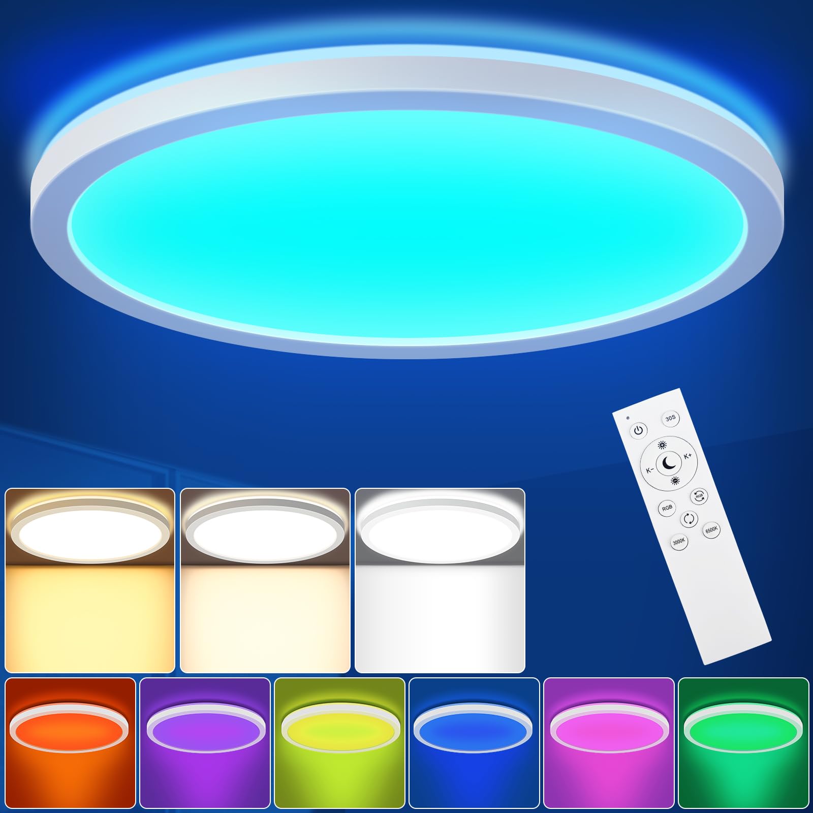 Lezoe Rgb Led Ceiling Light Dimmable With Remote Control  18W 1800Lm Color Changing Light Flush Mount Fixture  8.6 Inch 3000K-6500K Ceiling Lamp For Bedroom Kitchen Hallway Party Living Room