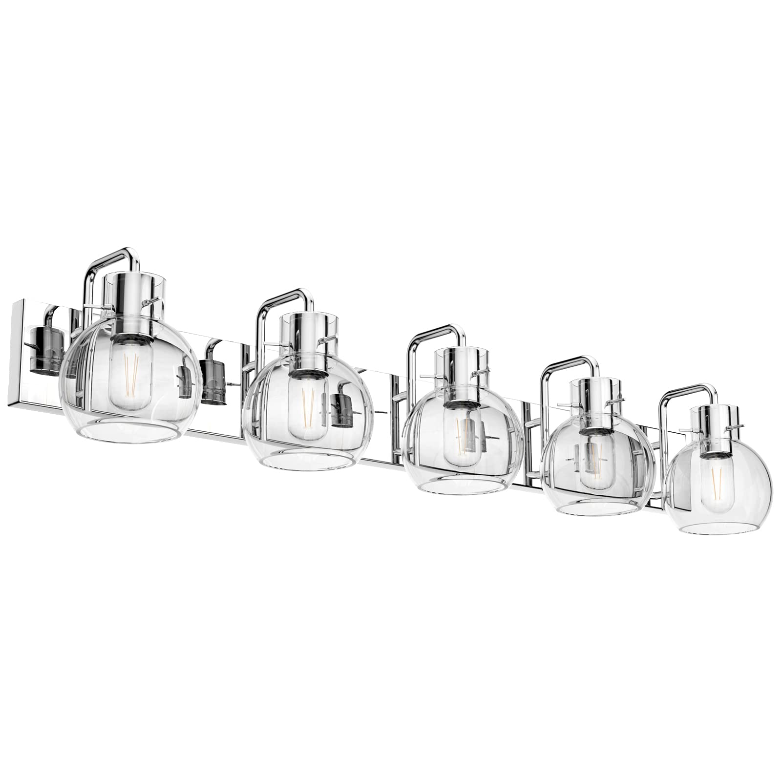 Tipace 5-Light Stainless Steel Bathroom Vanity Light Fixtures, Chrome, Modern Design, Model L-7491, with Clear Glass Shades