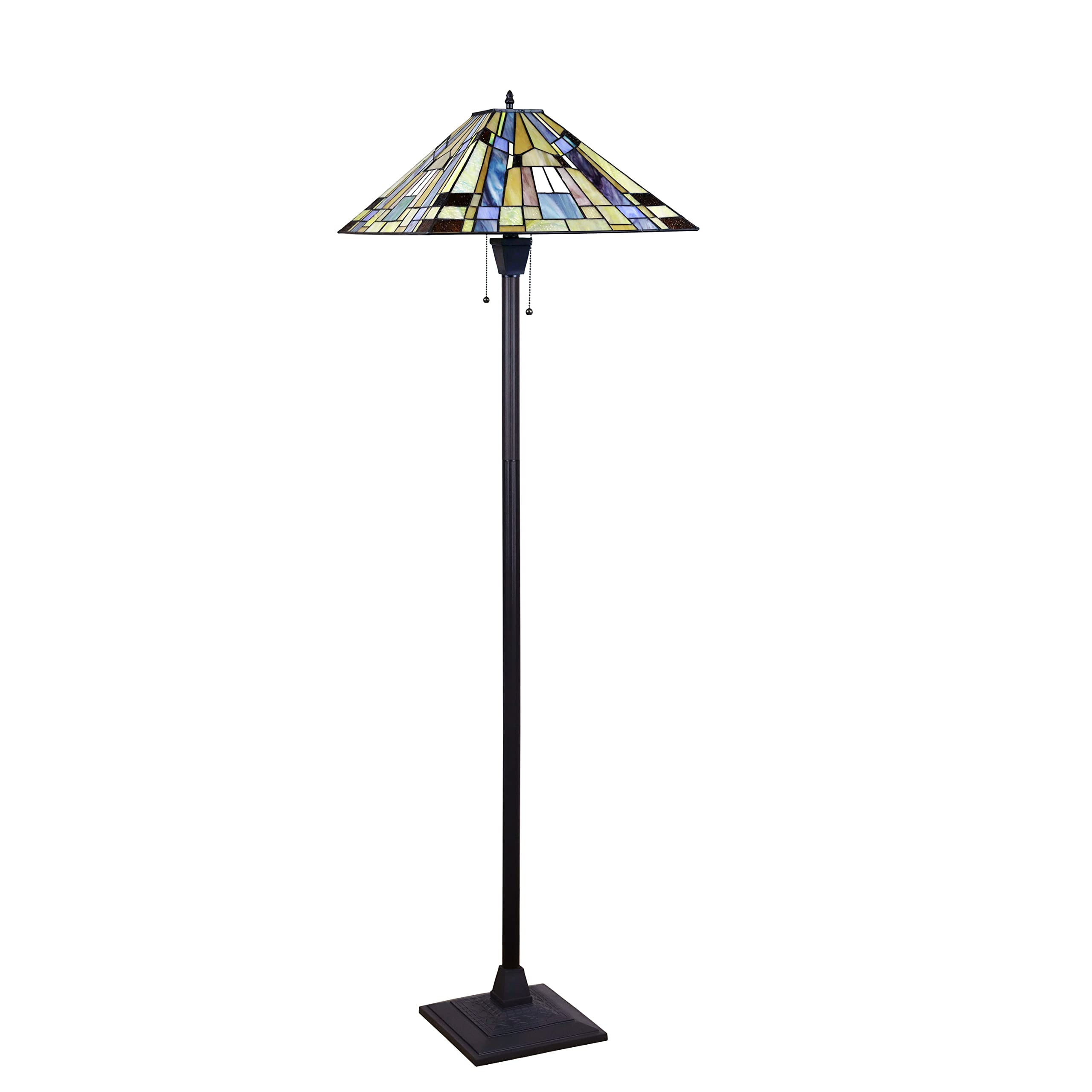 Chloe Lighting Kinsey Tiffany-Style Floor Lamp, 2-Light, 18in Shade, Blackish Bronze, Multicolor Glass, Model CH33293MS18-FL2