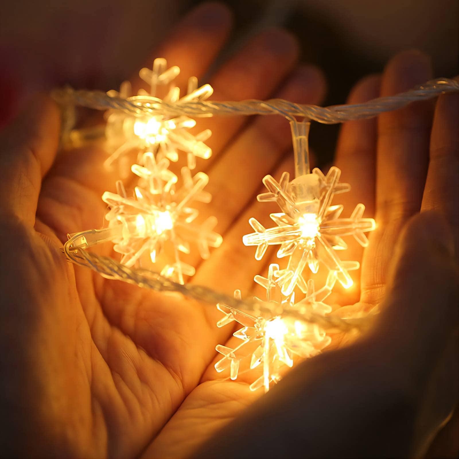 Christmas Snowflake Lights, 20 Ft 40 Led Battery Operated String Lights With Remote, 8 Modes Timer Waterproof Hanging Decor Bedroom Room Party Wall Indoor Outdoor Xmas Tree Decorations Warm White