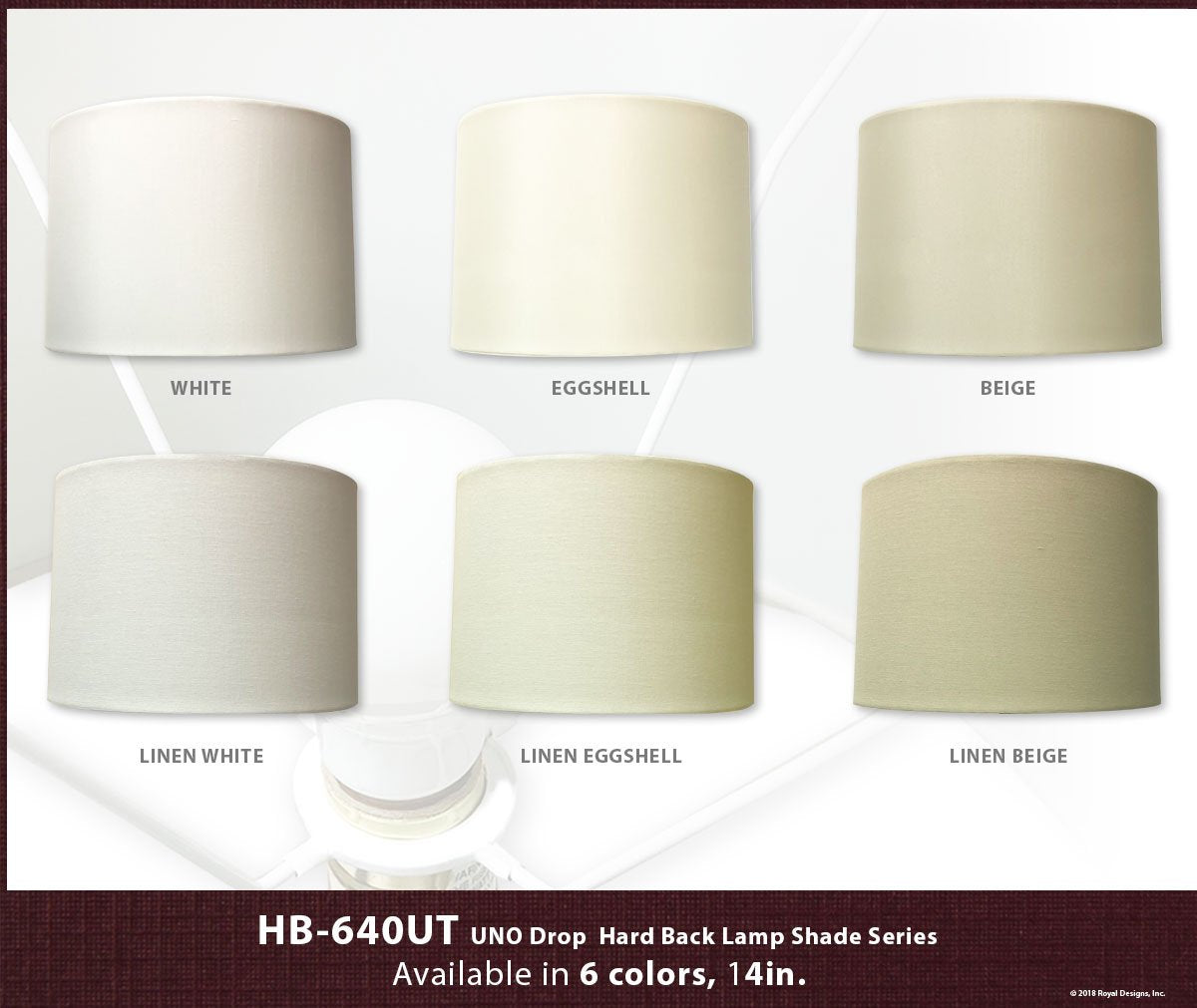 Royal Designs, Inc. Hardback Lamp Shade, Uno Fitter, Fabric, 13in x 14in x 9in, White, Model HB-641UT-14WH