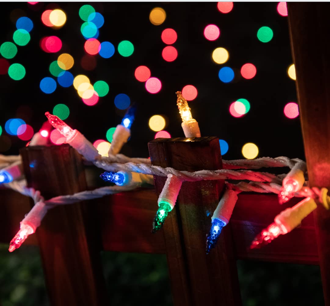 LAMPHOME Christmas String Lights, 100 Count Mini Incandescent, Multicolor on White Wire, Indoor & Outdoor Use, Model HP-100-2/SB