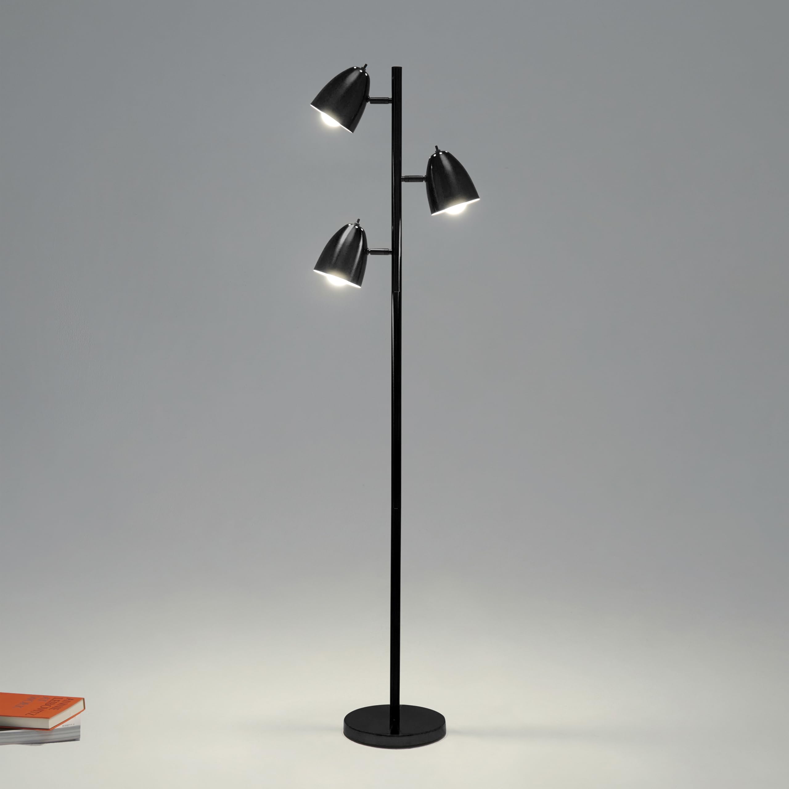 Brightech Jacob LED Floor Lamp, Adjustable 3-Light Tree, Modern Design, Black, Model XF-STB2-ONL3