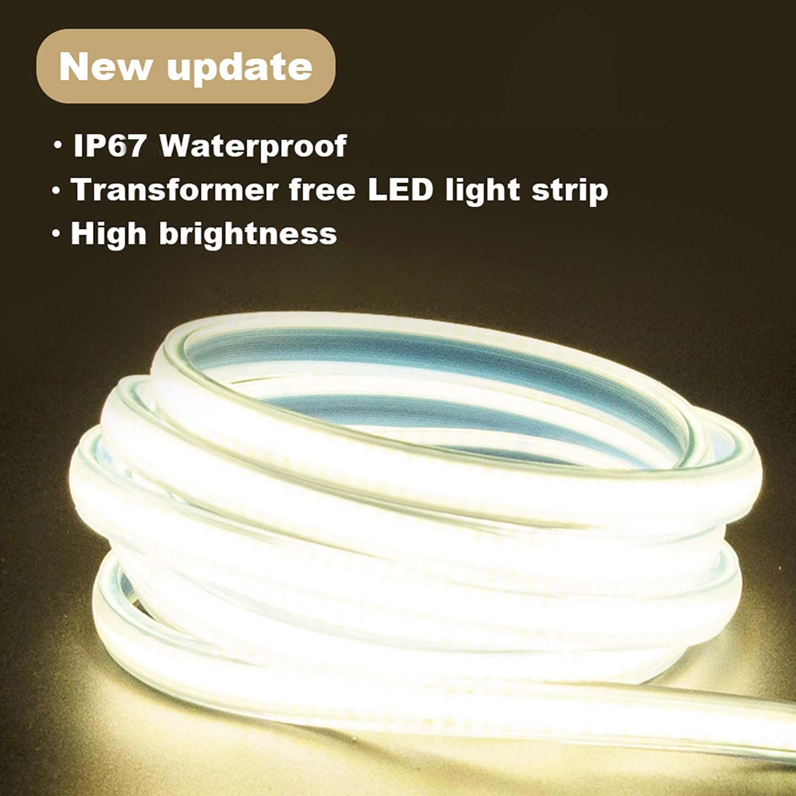 Pcningled 110V Waterproof Led Strip Lights 10M, Flexible Led Light Strips, Bright 3000K Cob Lighting, 10 Meter Plug-In Led Strip