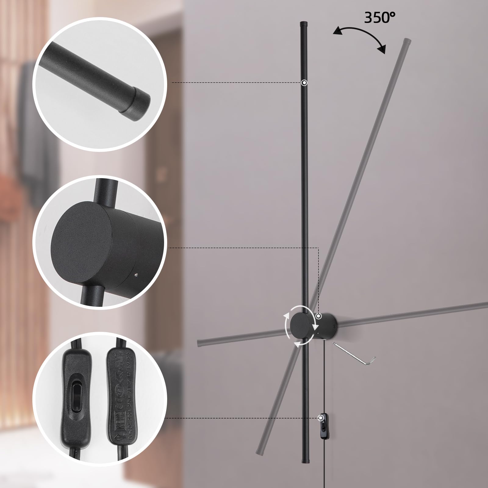 KELUOLY Dimmable Wall Sconce Set of 2, 39.37" LED, Adjustable Brightness, Black, Model RYDCT-HS100, Ideal for Living Room