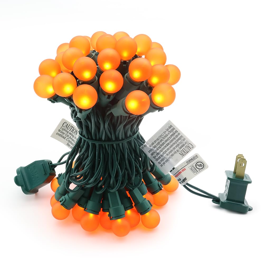 Solduce Orange Halloween Lights G15 Glass Frosted Globe Lights 50 LED 13.5ft Plug in Waterproof Extendable Christmas String Ligh