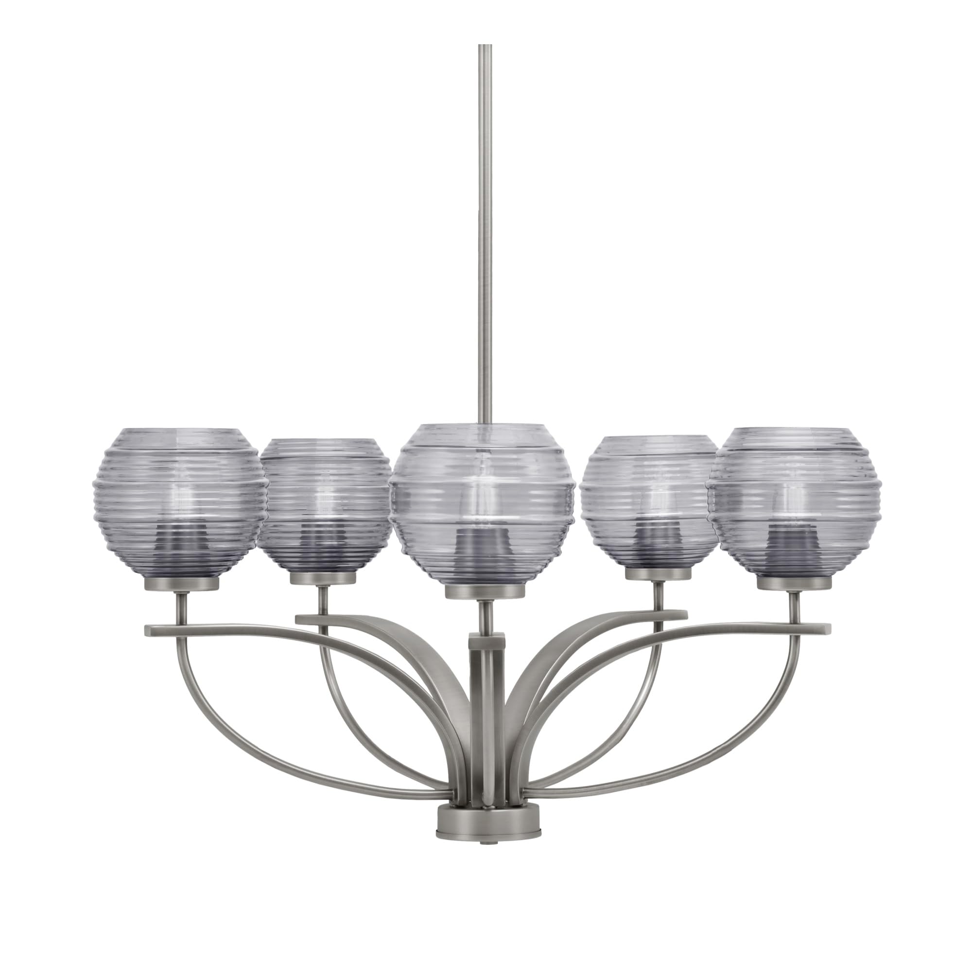 Toltec Lighting Cavella 5 Light, Uplight Chandelier, Graphite Finish, 6" Smoke Ribbed Glass