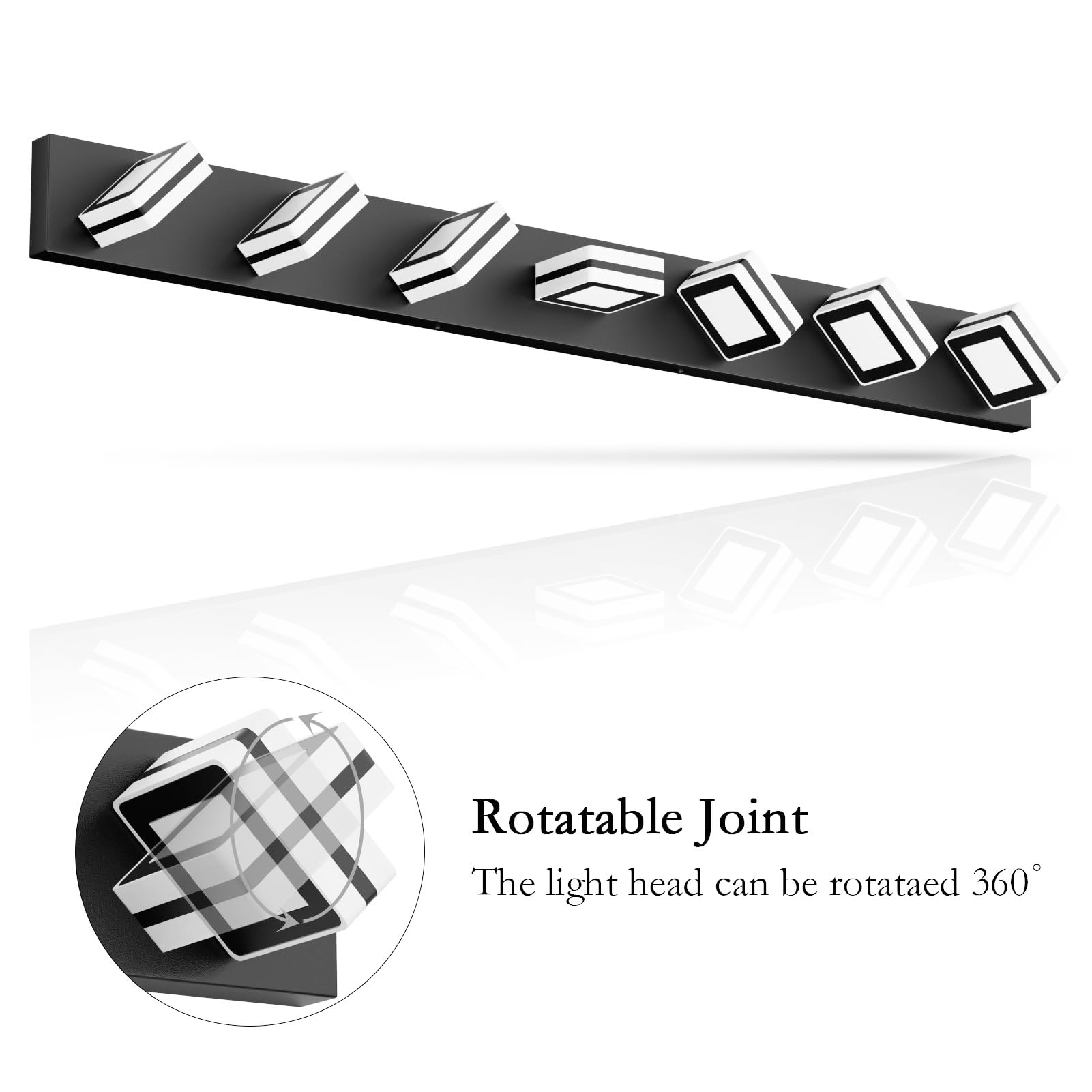 Ralbay 46-Inch 7-Light Vanity Light, Black Acrylic Bathroom Wall Fixture, Model 8596