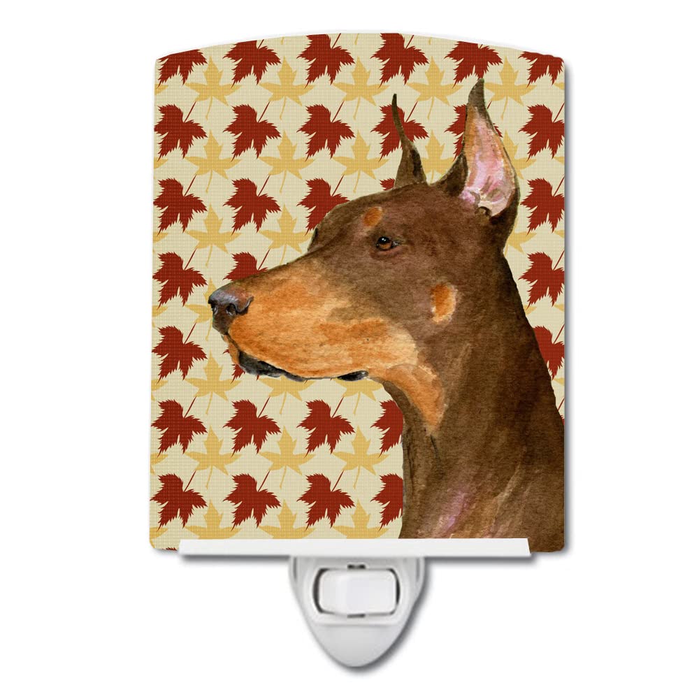 Carolines Treasures Ceramic Night Light, Doberman Fall Leaves, UL-Certified, 6x4x3in, Multicolor, Model SS4388CNL