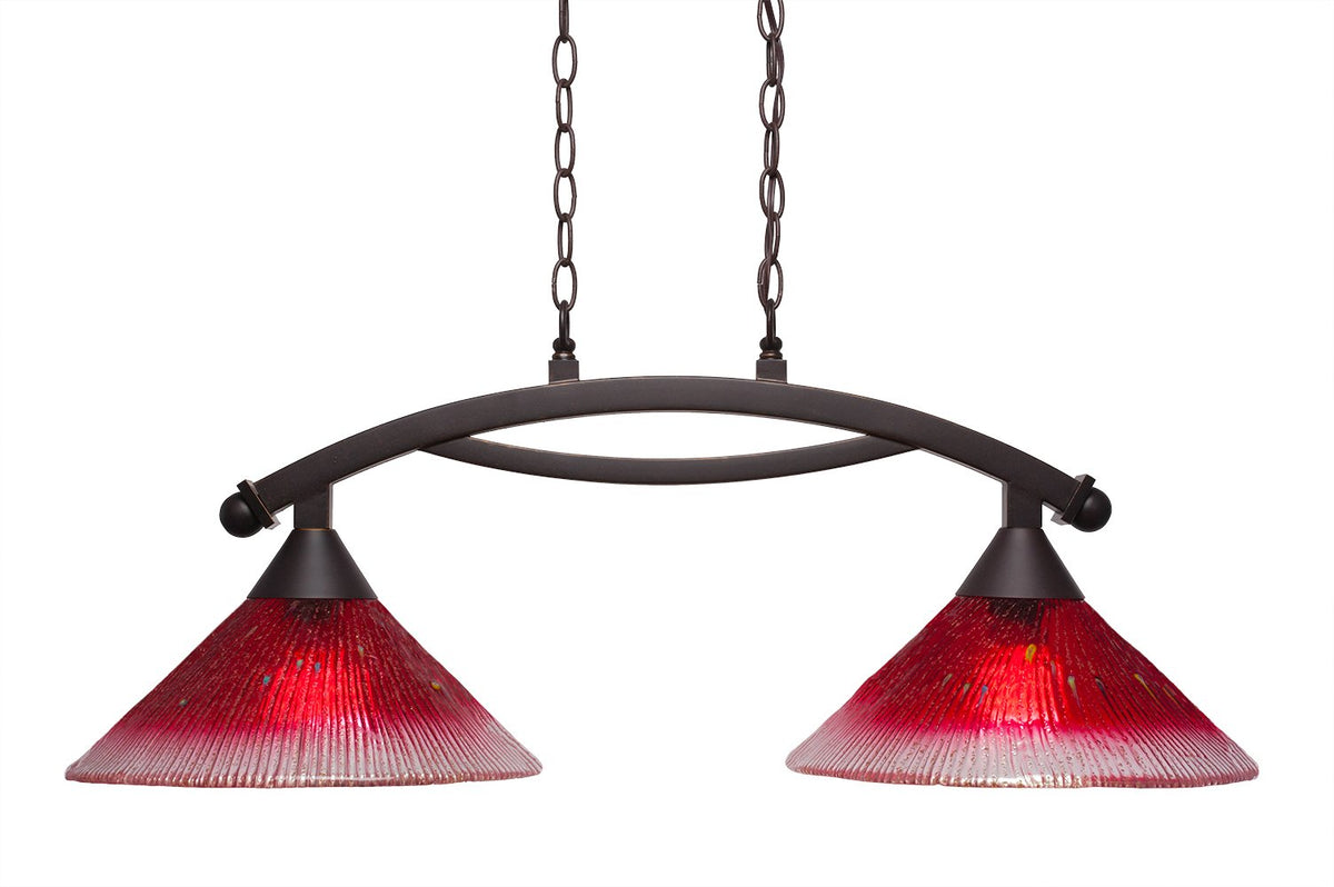 Toltec Lighting 872-DG-706 Bow 2 Light Island Light with 12&quot; Raspberry Glass, Dark Granite Finish