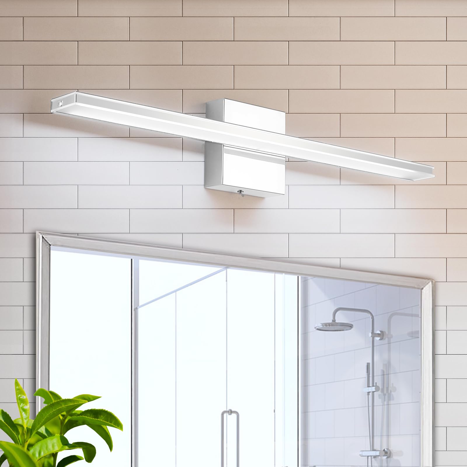BRIVOLART Chrome Bathroom Light Fixture 24 Inch LED Vanity Light Bar Model 6420 Stainless Steel Over Mirror