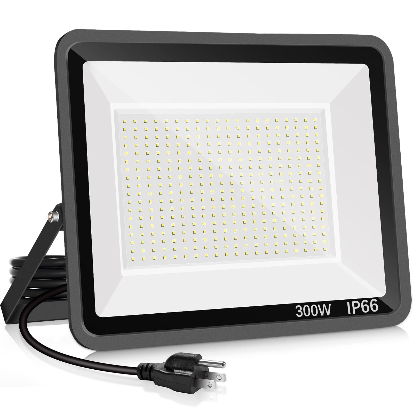 YANYCN 300W LED Flood Light Outdoor,2000W Equivalent 5000K Daylight White Super Bright FloodLight with Plug,43500LM IP66 Waterpr