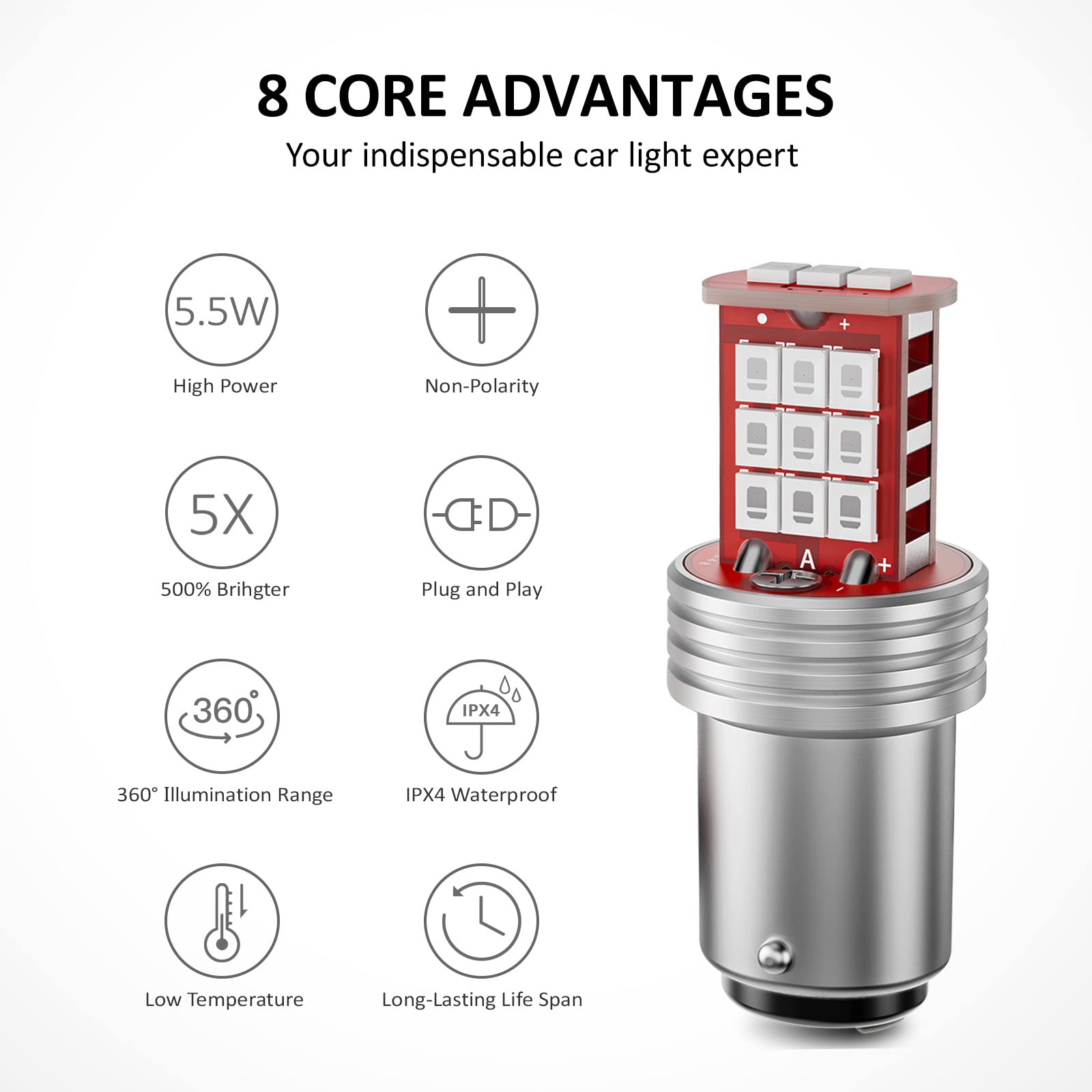 Fanteli 1157 Led Bulb Flashing Brake Lights, 300% Brighter 2057 2357 7528 Bay15D Plug And Play Strobe Blinking Led Stop Tail Lights, Brilliant Red