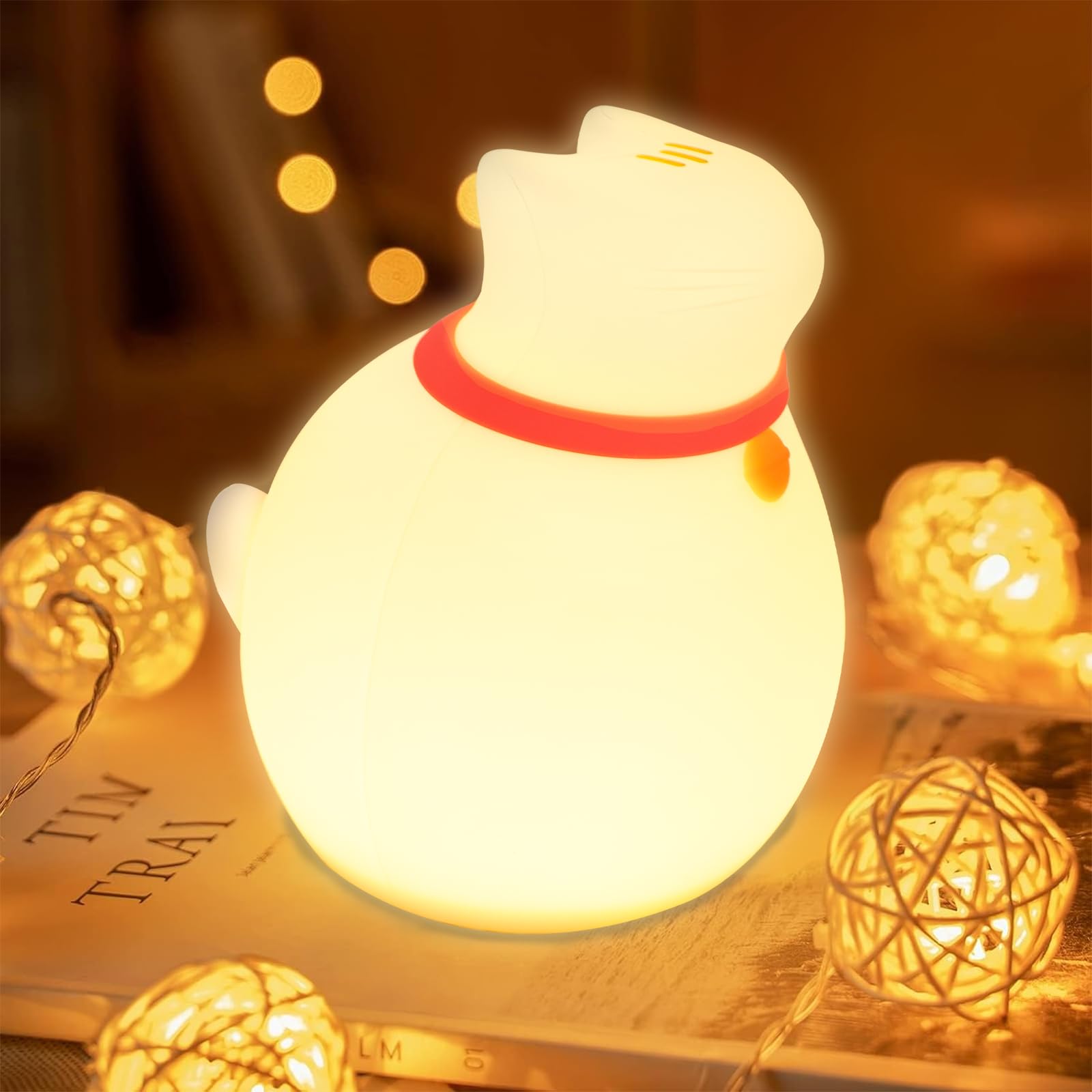 MAGOHMT Cat Night Light for Nursery, Silicone Rechargeable Night Light with Timer & 3 Modes, Touch Control Kids Bedroom Light (C