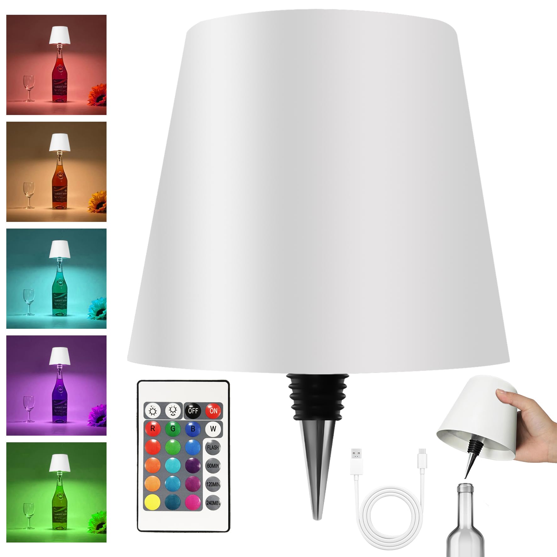 Hoide Wireless Bottle Lamp, Wine Bottle Lights with Touch Dimming, Rechargeable RGB Table Lamps, Bottle lamp Shade Waterproof Ta