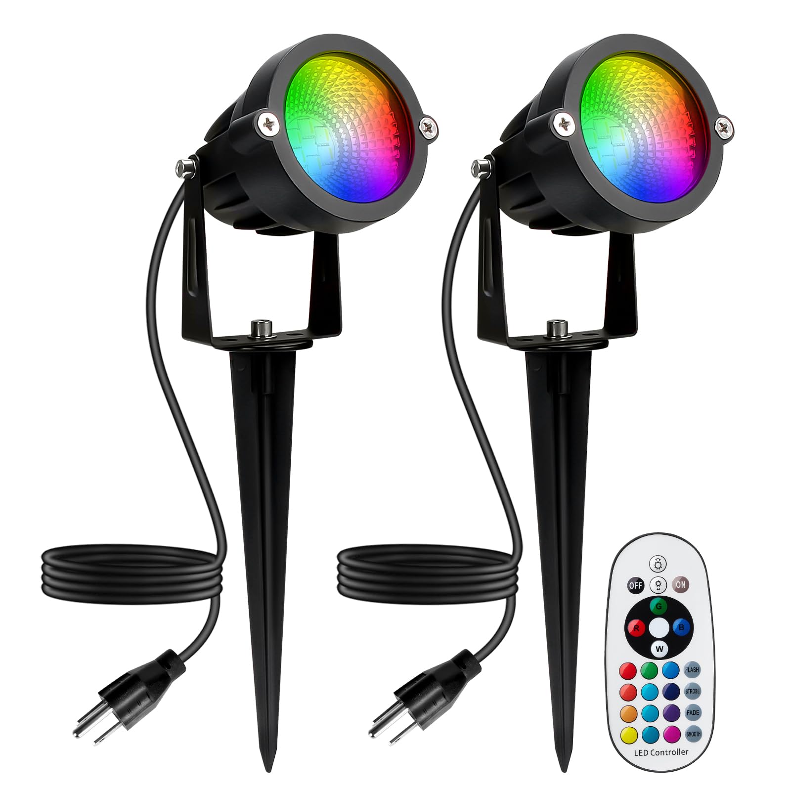 Beelinks 12W Rgbw Led Spotlights - 2 Pack, Ip65 Waterproof, Color Changing, Remote Control, Aluminum, Outdoor Lighting For Yard & Garden Decor