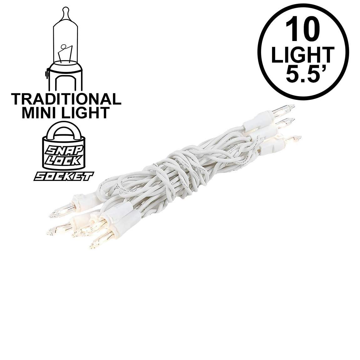 Novelty Lights 10 Light Clear Christmas Craft Mini Light Set, Non-Connectable, White Wire, 5.5' Long