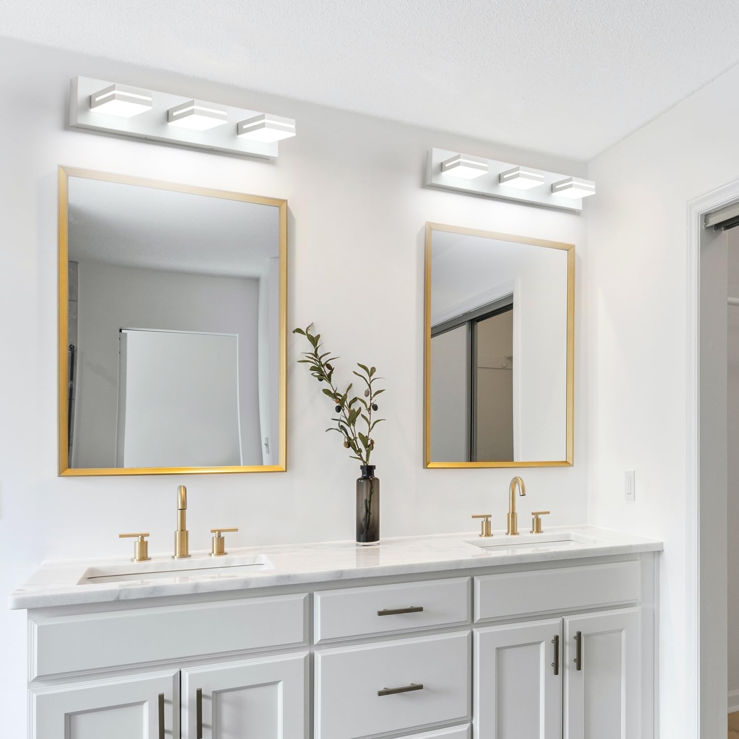 SineRise 3-Light LED Bathroom Vanity Light Fixture, 24-Inch Matte White Acrylic, Model 9553E, Cool White 6000K