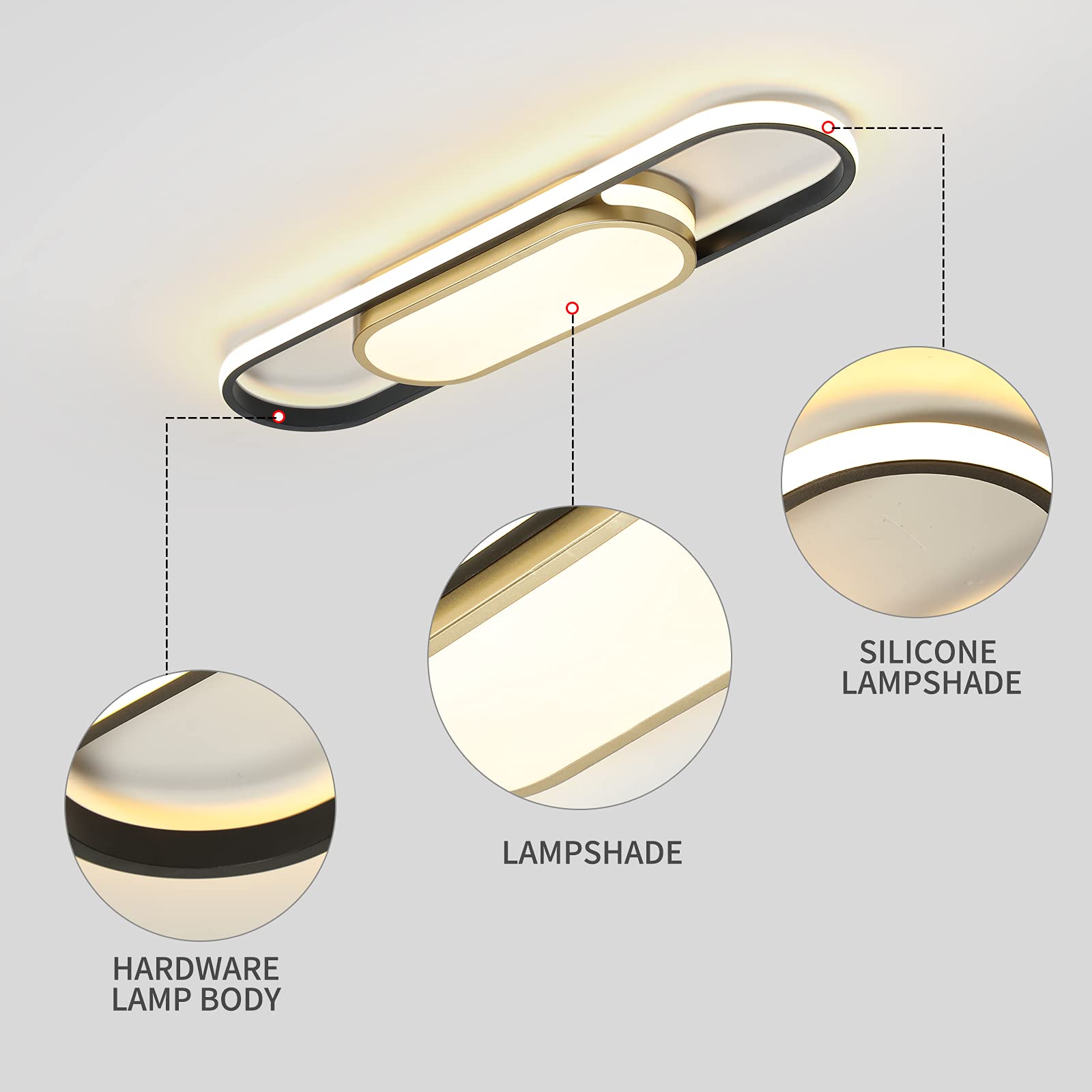 Tioolo Modern LED Flush Mount Ceiling Light, Dimmable 40W, Acrylic, White+Gold, Remote Control, 2.3ft, for Living Room/Kitchen/Bedroom