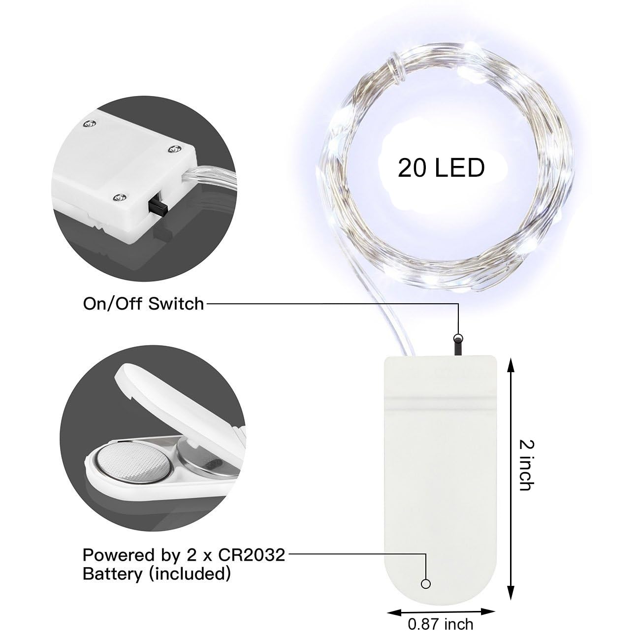 Ledikon 18 Pack Led Fairy Lights Battery Operated String Lights - 3.3Ft 20 Led,Silver Wire Cool White | Wedding,Party Centerpieces,Table Decor,Diy Crafts,Halloween,Christmas,Mason Jars Décor