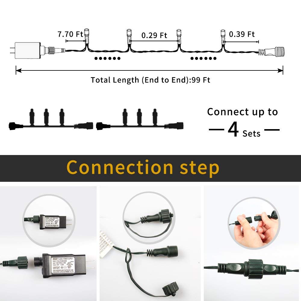 Outylts 108Ft Christmas String Lights, 300 Led, 8 Modes, Outdoor Waterproof, Multicolor