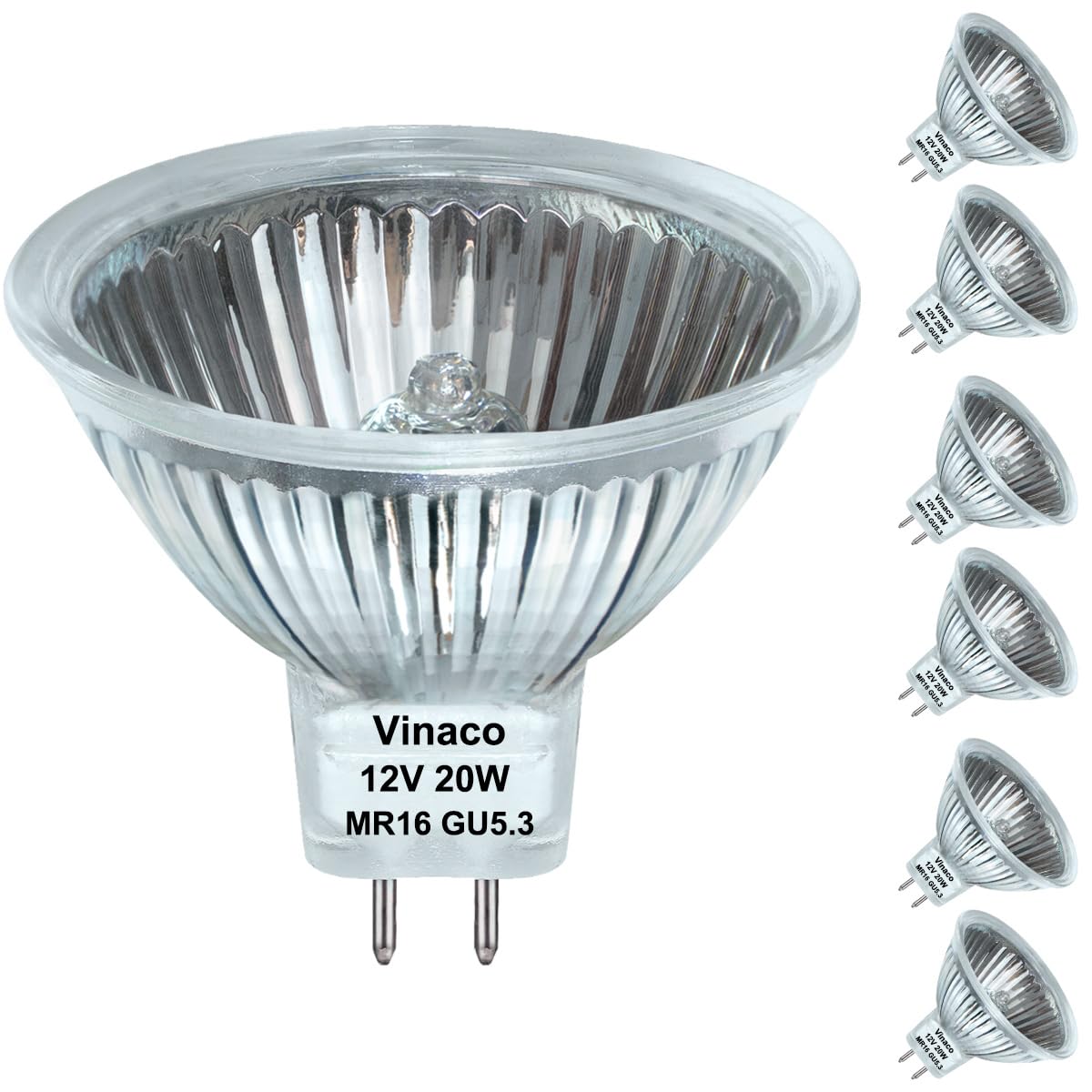 Vinaco Mr16 Halogen Bulb 20W 12V, 6 Pack Mr16 Bulb Dimmable, Long Lasting Mr16 Gu5.3 20W Bulb, 2800K Warm White With Gu5.3 Base 
