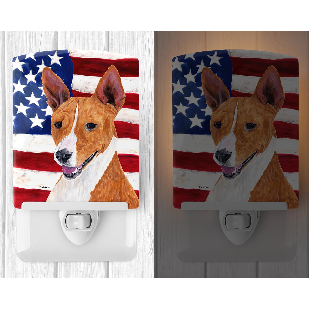 Carolines Treasures Ceramic Night Light, USA American Flag, Basenji 9033, UL-Certified, 6x4x3 inches, Multicolor