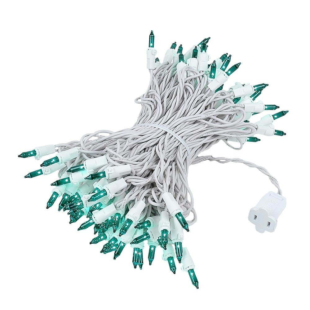 Novelty Lights 50 Feet 100 Bulb Incandescent Mini Light String, Green with 6-Inch Spacing on White Wire, UL Listed Commercial Gr