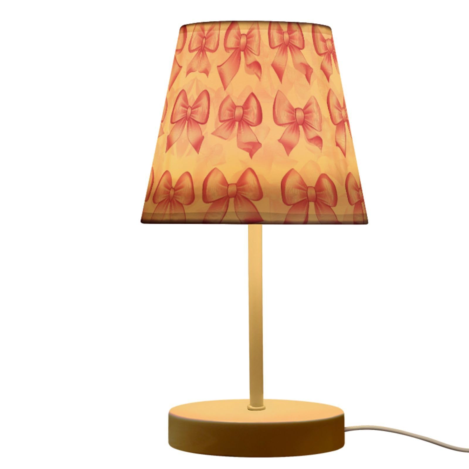 Peystean USB 3-Color Dimmable LED Table Lamp, Beautiful Pink Bows Cute 10.8 High Linen Bedside Nightstand Light with USB Port De