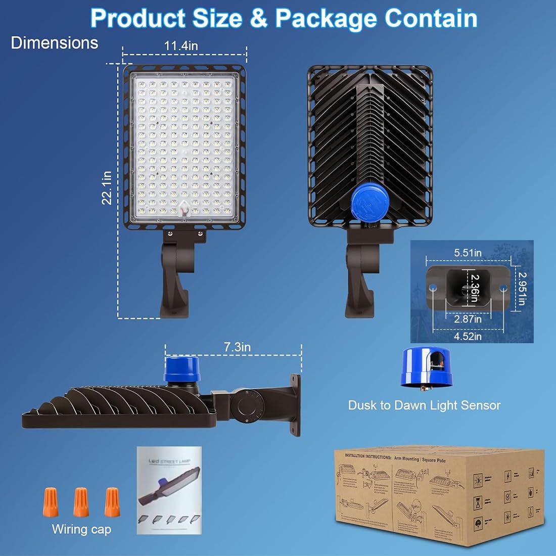 BIRITALO LED Flood Light 350W 52500LM Dusk to Dawn Waterproof 5000K Brown 3 Pack