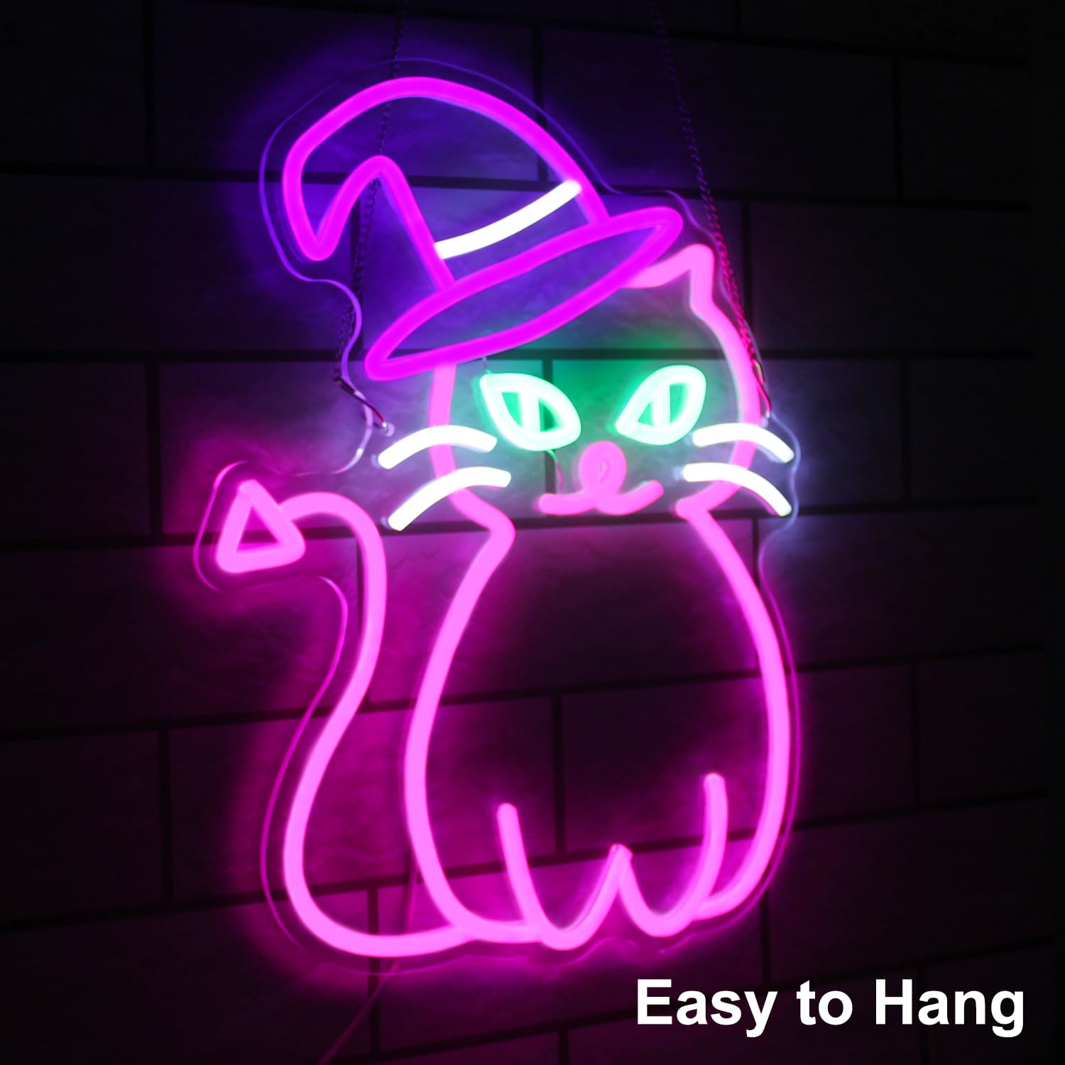 Pink Cat With Witch Hat Neon Sign Halloween Led Neon Signs For Wall Decor Cool Animal Neon Led Light Sign Halloween Witch Cat Light Up Signs For Bedroom Bar Party Decor Halloween Gifts