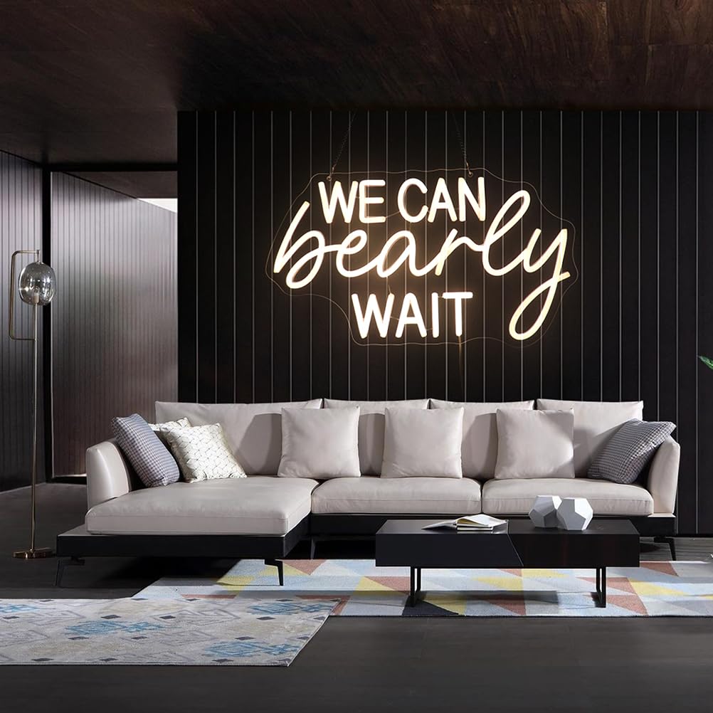 Nordstylee Neon Sign - inWe Can Bearly Waitin Gender Reveal Decor, Warm White, 16.53x9.05 inches, Model NRLT240815009
