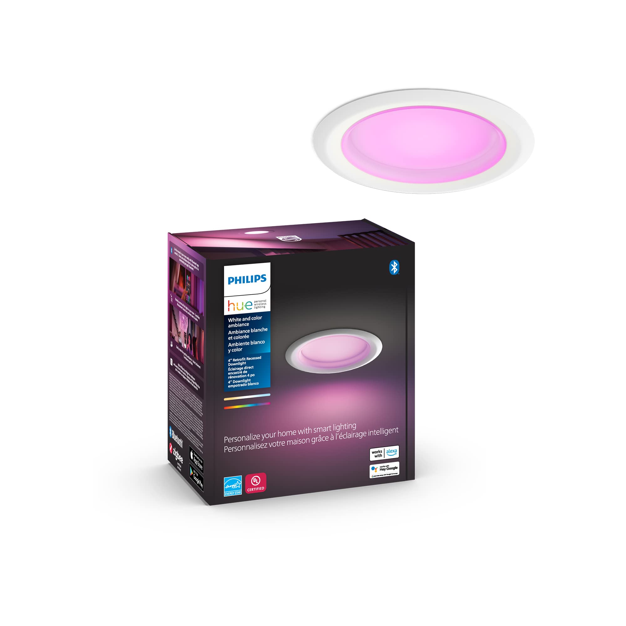 Philips Hue White And Color Ambiance Extra Bright High Lumen Dimmable Led Smart Retrofit Recessed 4" Downlight Compatible With Amazon Alexa Apple Homekit And Google Assistant