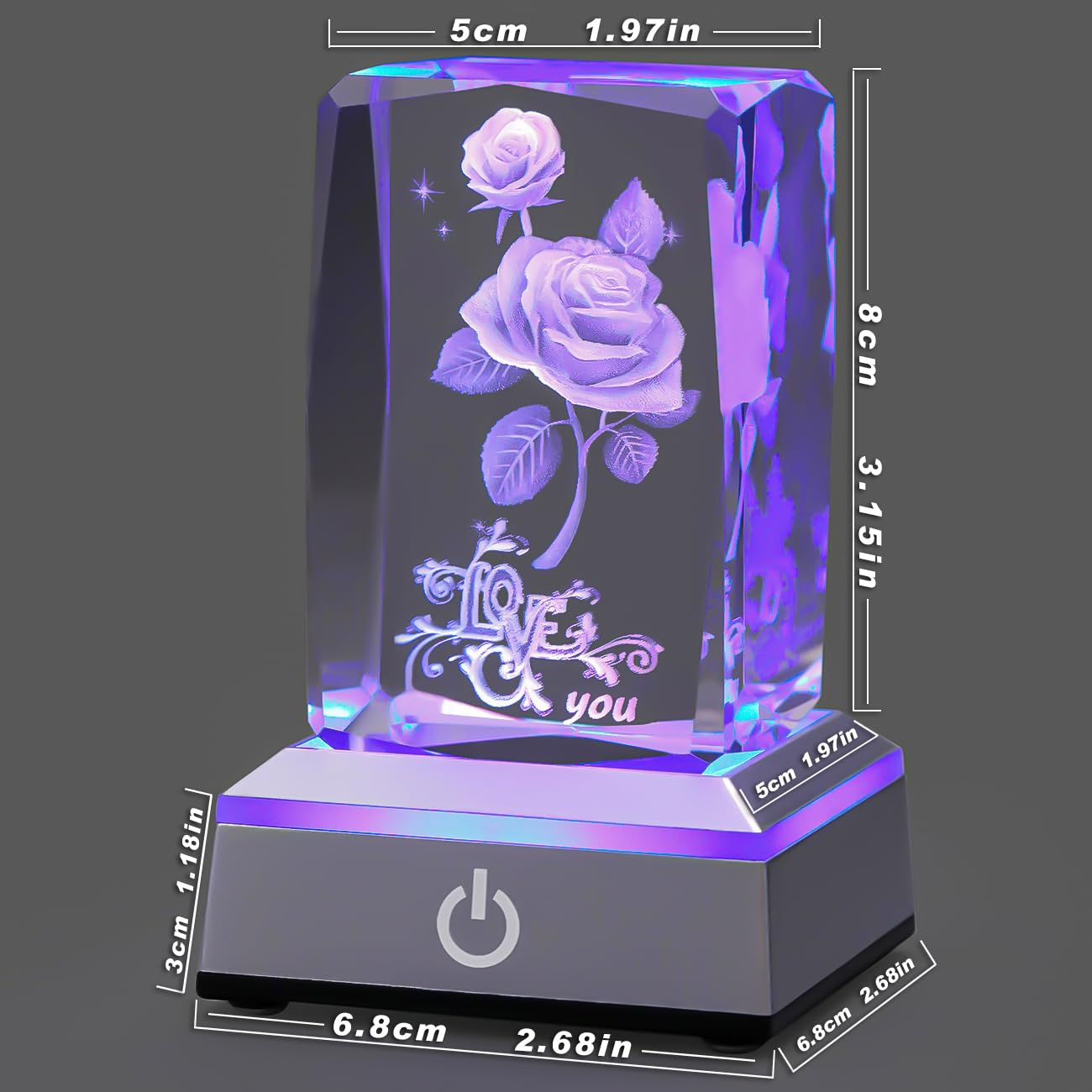 hochance 3D Rose Crystal Nightlight - Multicolor, Model Rose3, Size A-Rose3