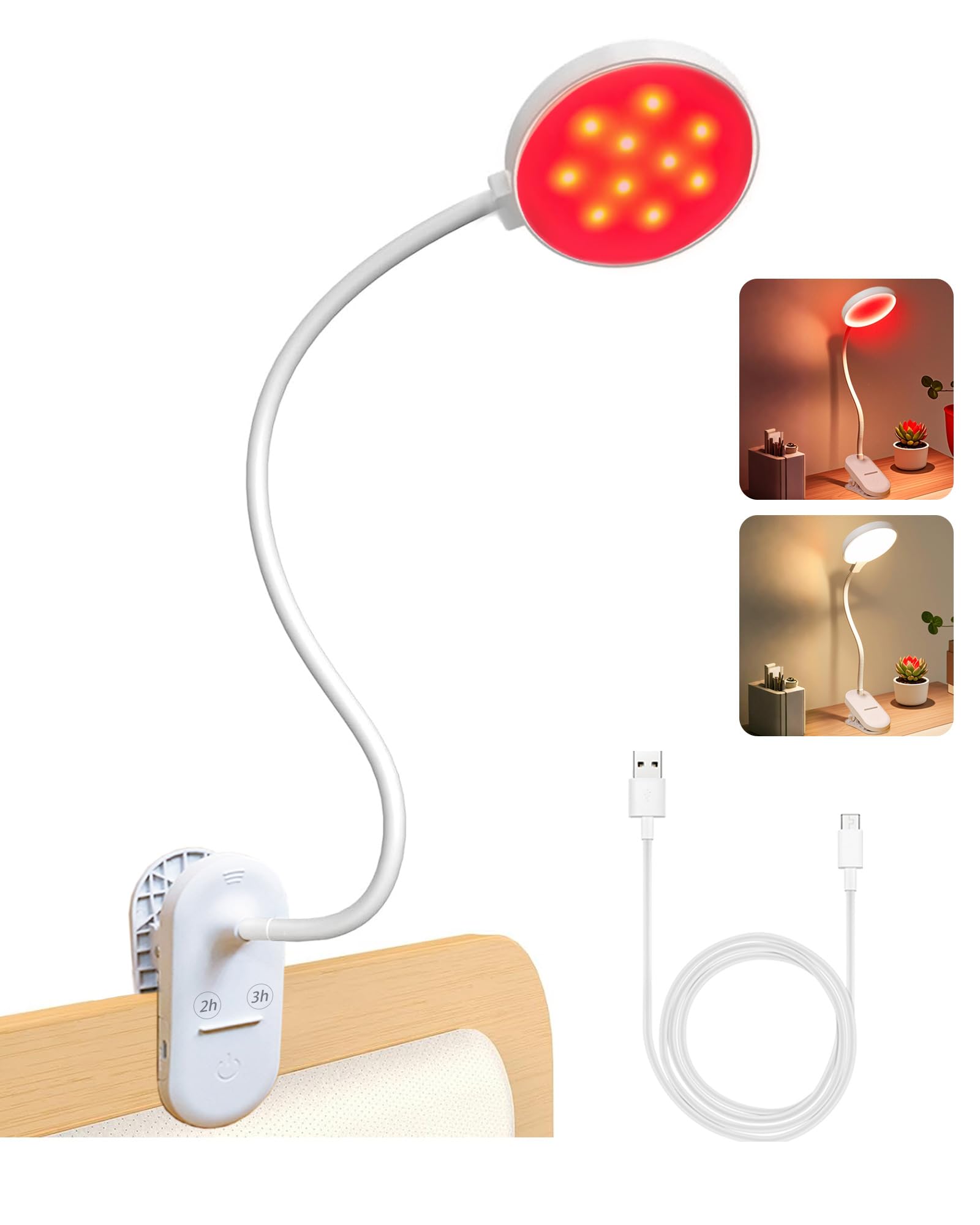 Szokled Reading Lights For Books In Bed, Clip On Light With Timer & Dimmable, Rechargeable Eye Care Red Night Light For Desk, La