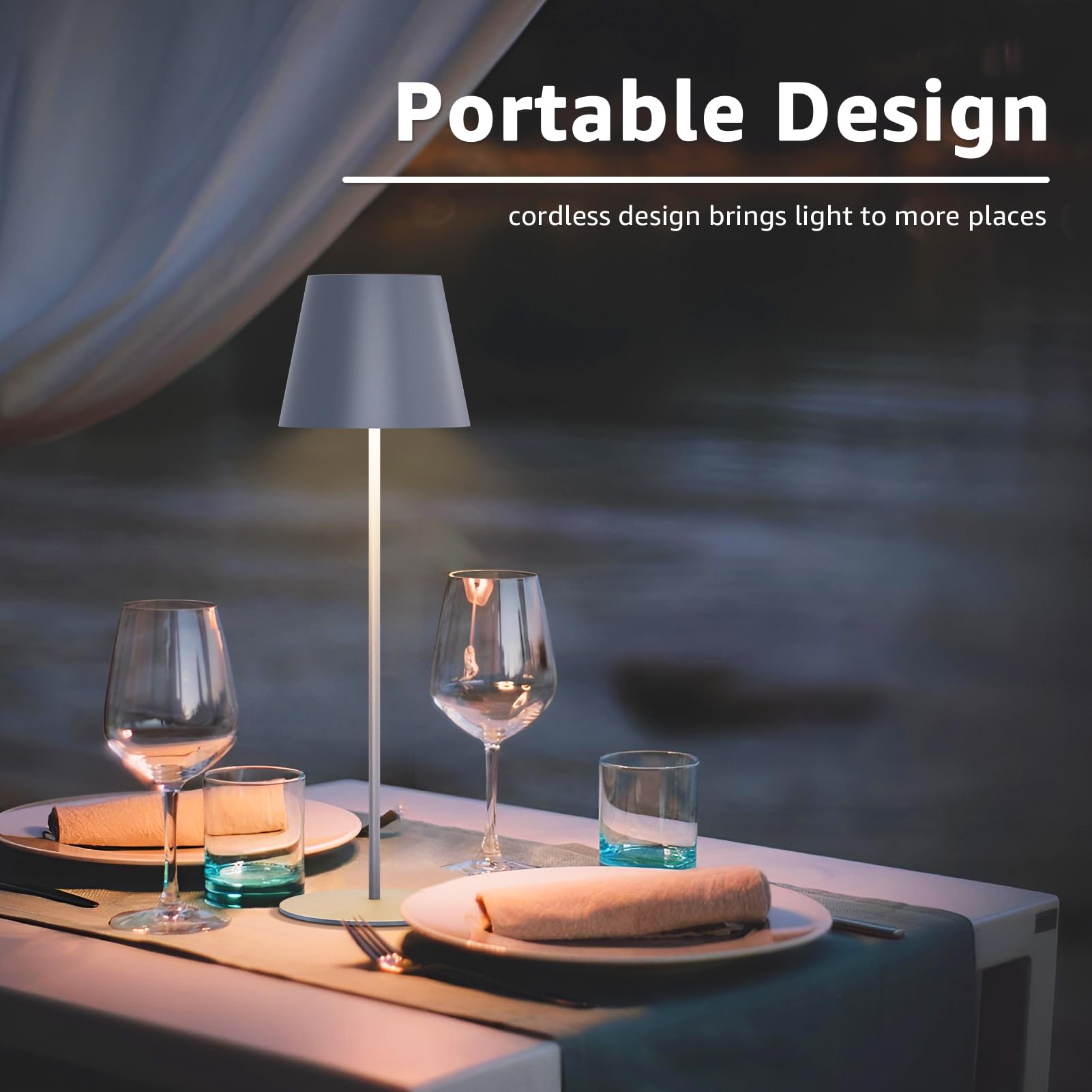 uuffoo Cordless Rechargeable Table Lamps - 2 Pack, Stepless Dimming, Small, Metal, Gray, Model PBG-1238