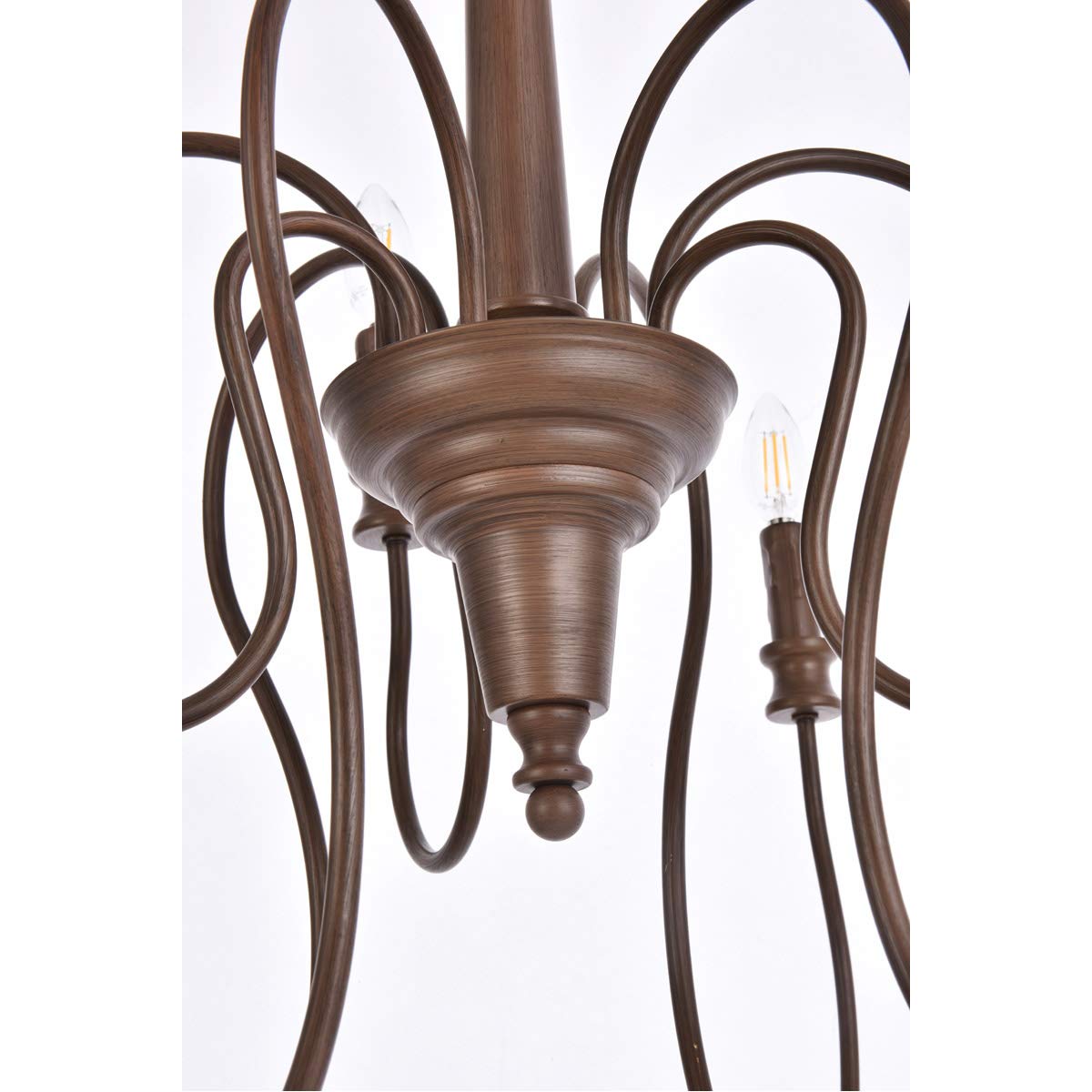 Elegant Lighting Living District Flynx 9-Light Mid-Century Metal Pendant in Weathered Oak
