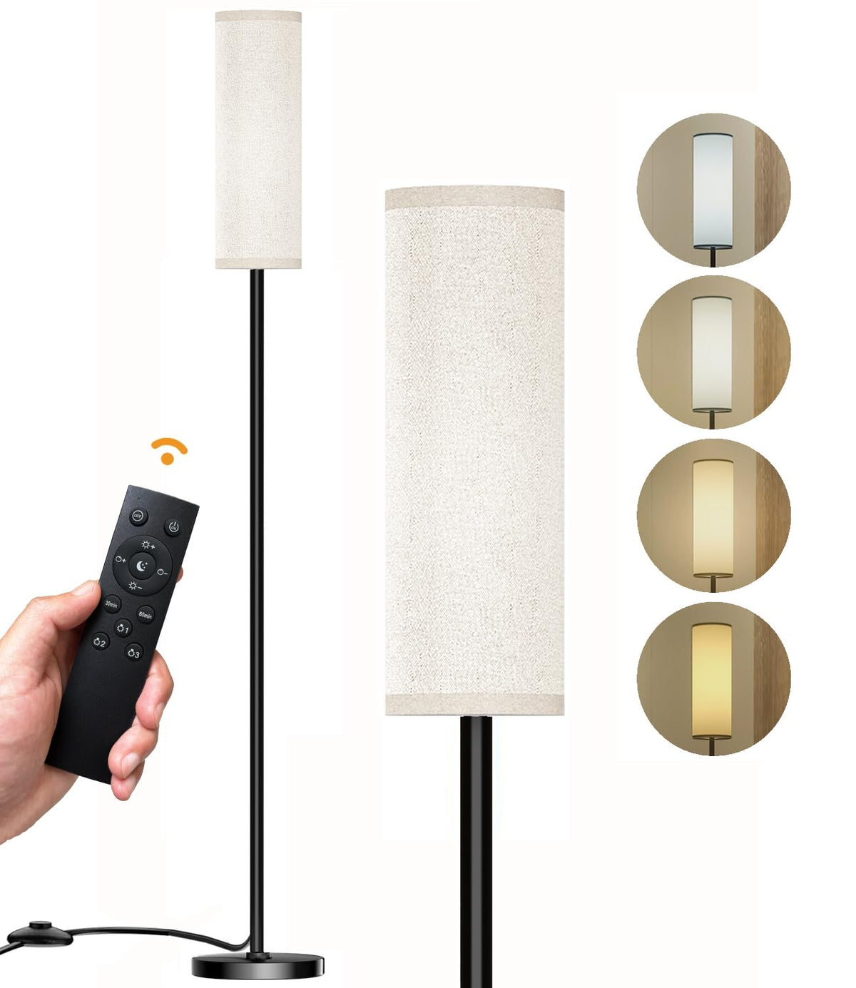 Qaubauyt Modern Floor Lamp With Remote, Stepless Dimming, 12W Led Bulb, Beige
