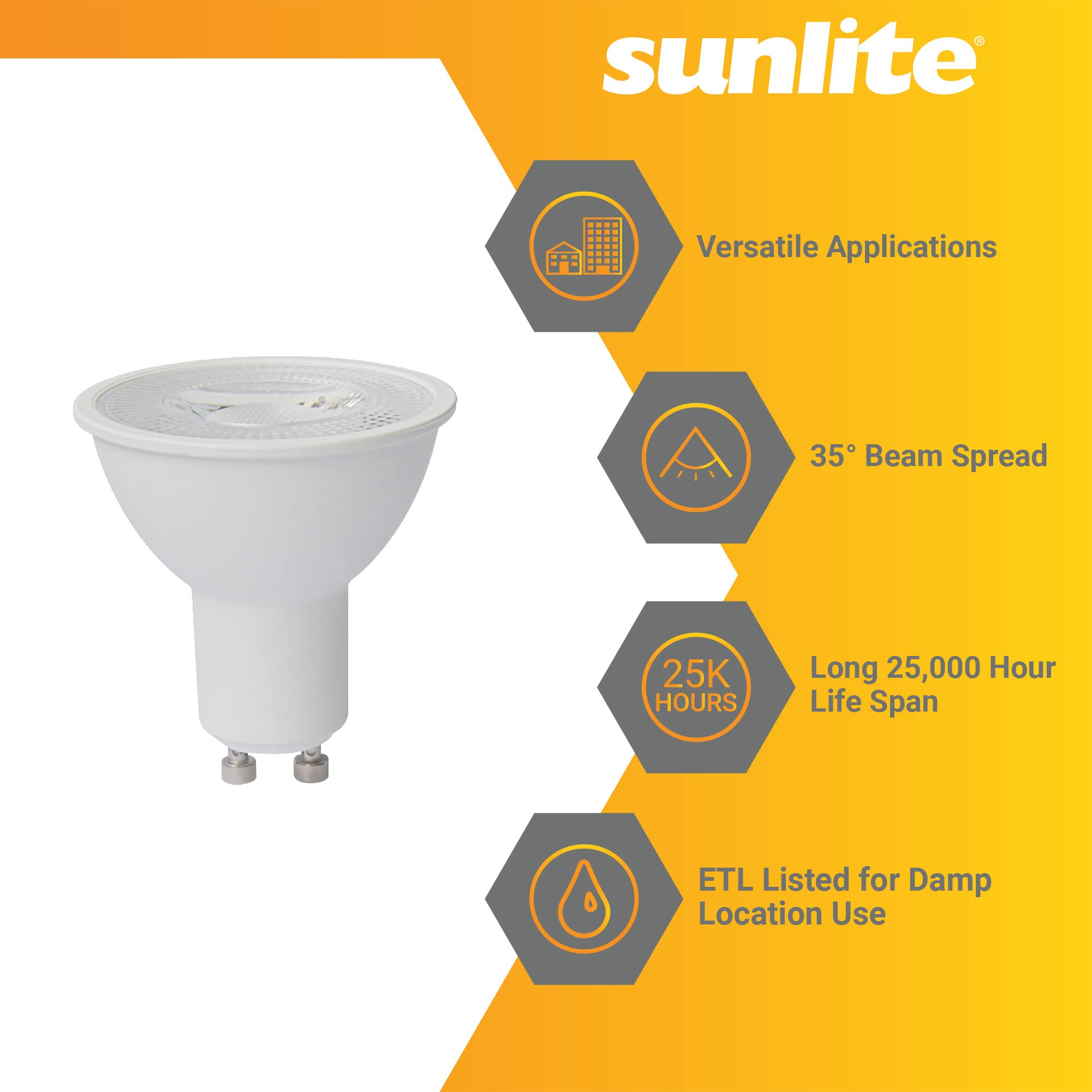 Sunlite 41654 LED MR16 Reflector Spotlight Bulb, 7 Watts (50W Halogen Bulb Replacement) 120 Volt, 550 Lumen, 35 Flood Beam, GU10