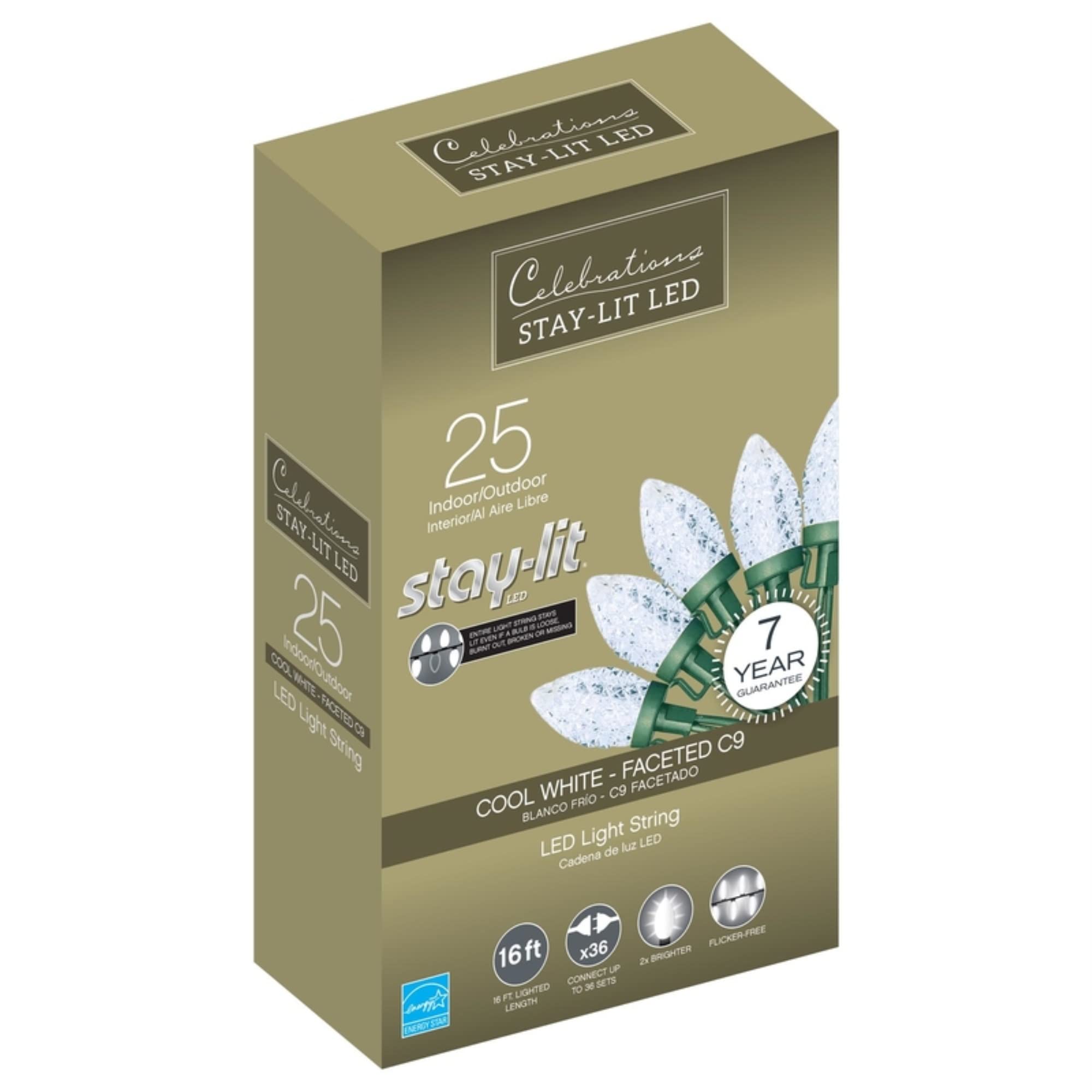 Celebrations LED C9 Christmas Lights, 25 Count, Plastic, Model 9046474, One Size, No Color