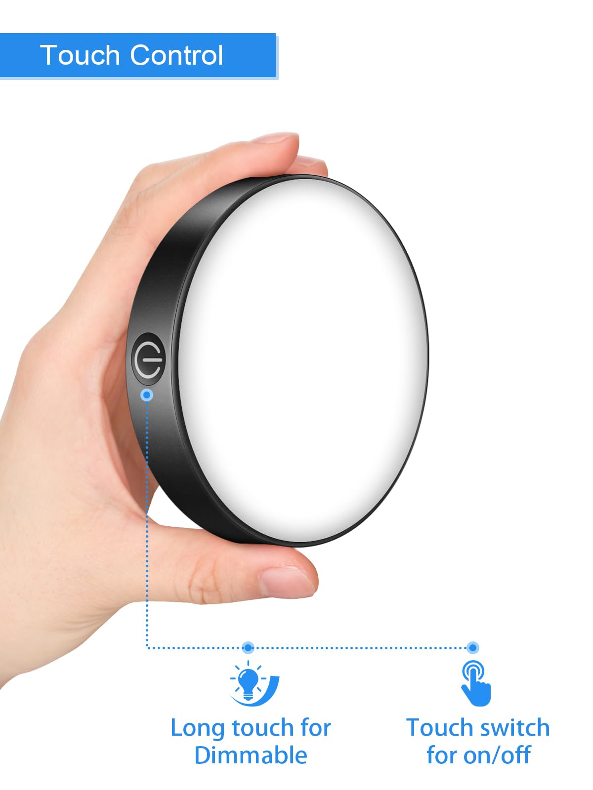 WILLED Tap Light Rechargeable LED Puck Light 6000K Dimmable 2 Pack Black Vinyl WJP-018